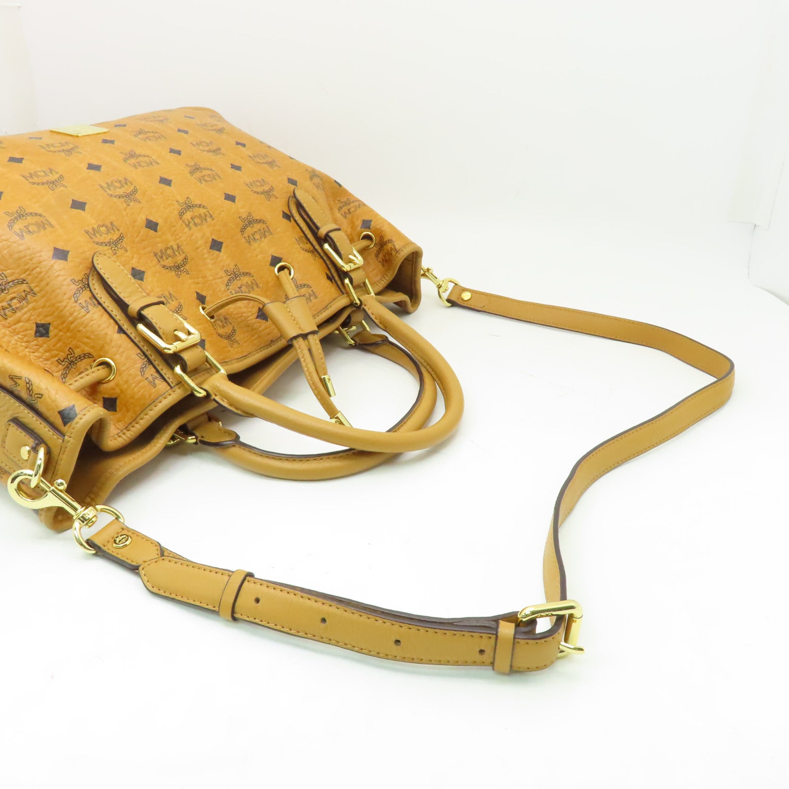 MCM 皮革2 Way Shoulder金扣手挽肩背兩用袋啡色