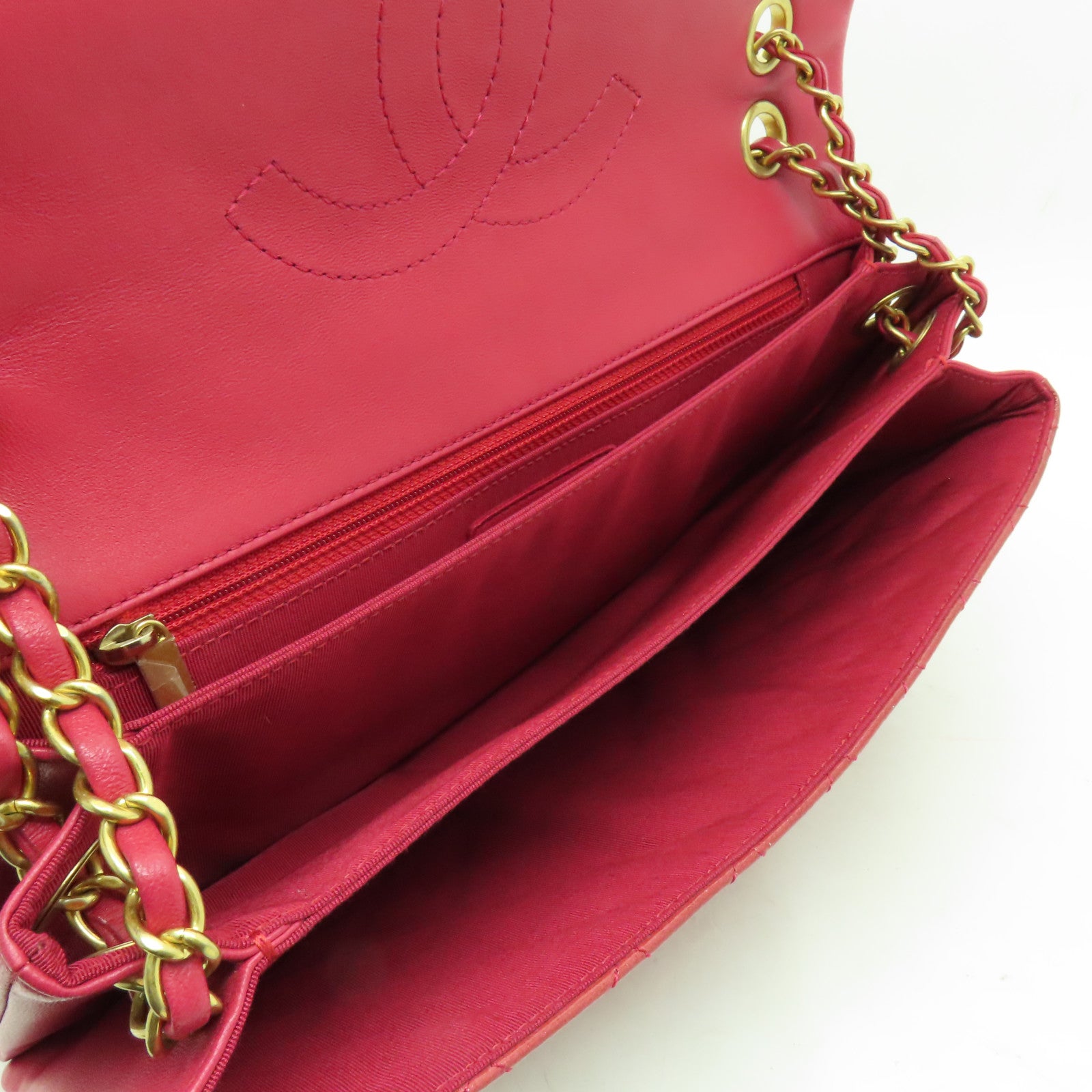 CHANEL 菱格漆皮皮革Chain Shoulder Bag金扣鏈帶肩背袋粉紅色