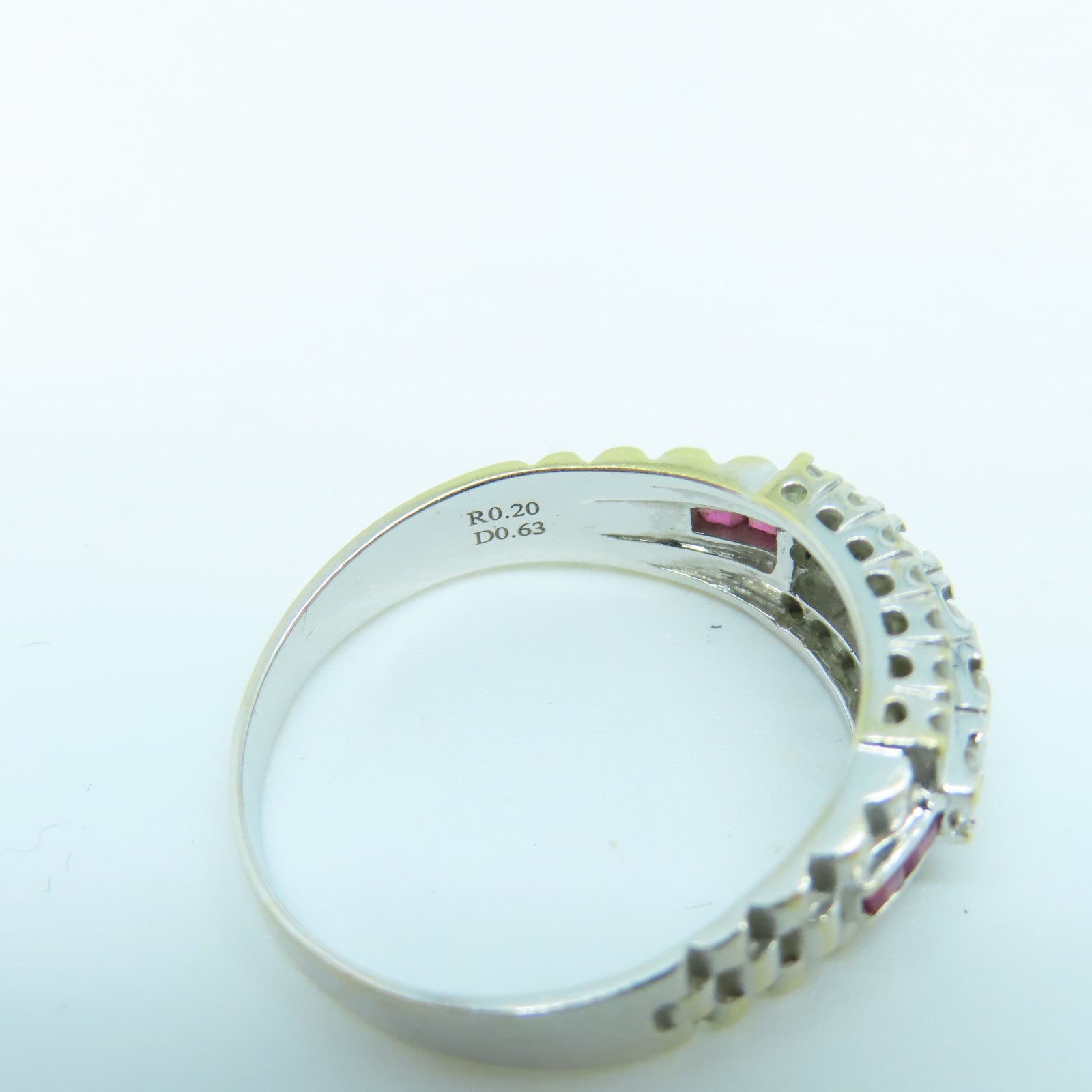 JEWELRY 18K White Gold Ring 0.63ct Diamond/0.20ct Ruby Ring US#9.5