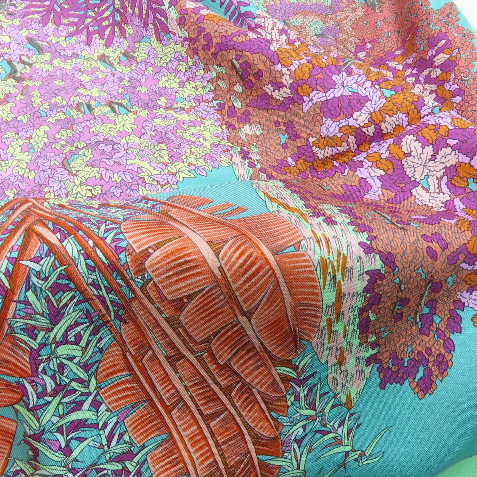 HERMES 絲質Scarf絲巾綠色/橙色/彩色