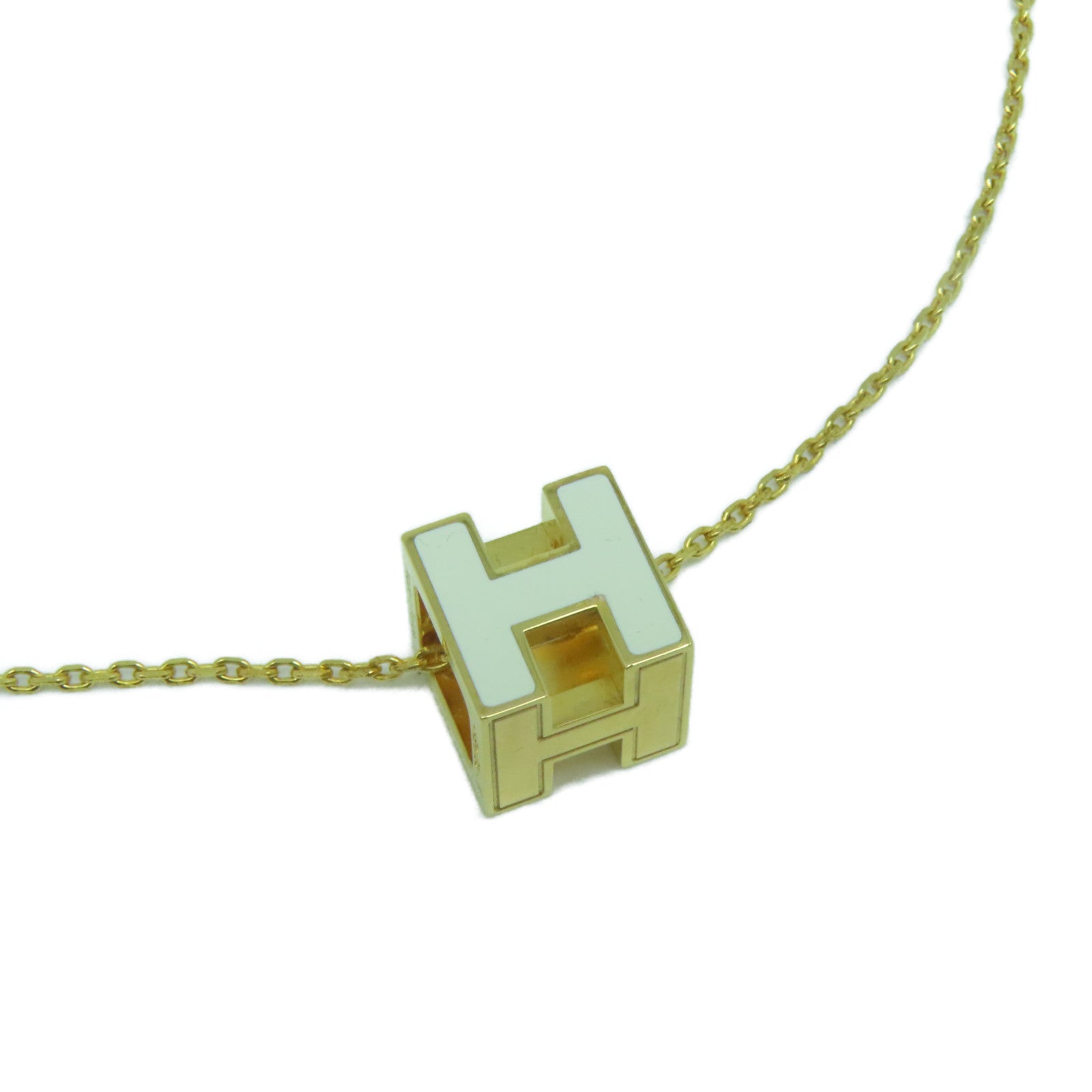 HERMES 金屬Cube d'H (H Cube)項鍊白色/金色