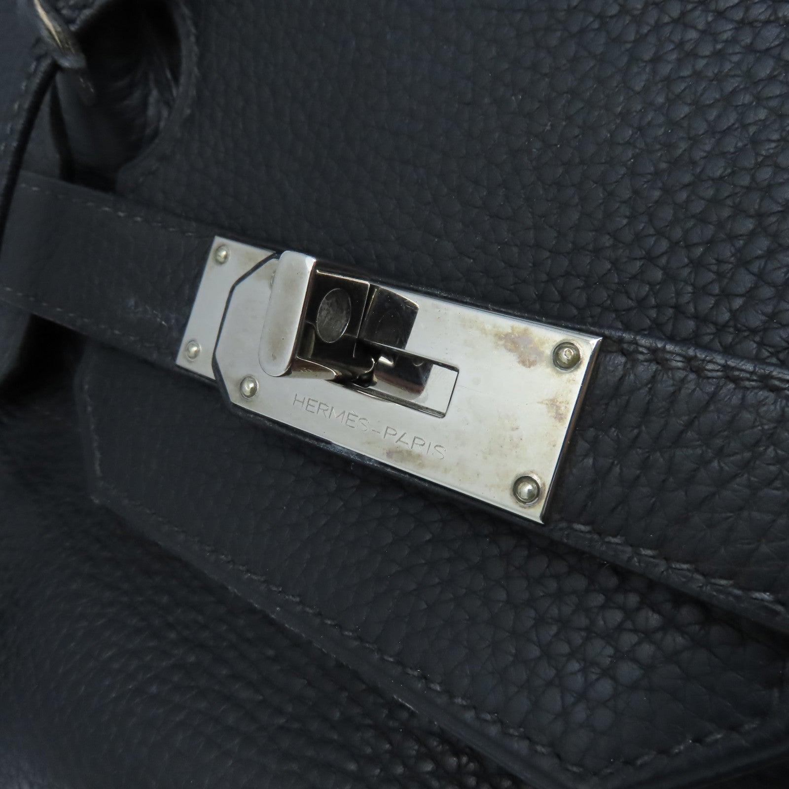 HERMES Clemence皮革Shoulder Binkin銀扣肩背袋黑色