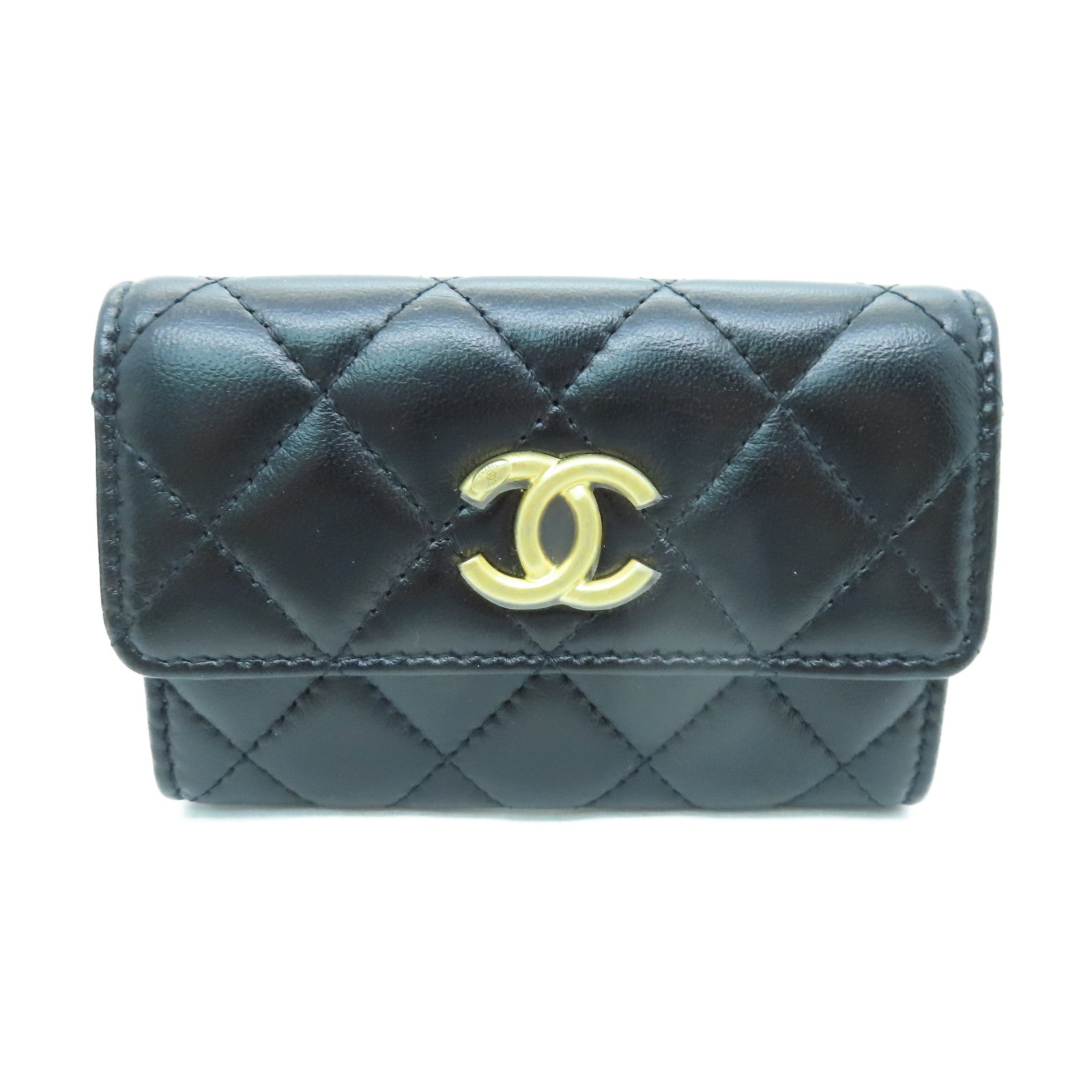 CHANEL 菱格羊皮皮革Card Case金扣卡片套黑色