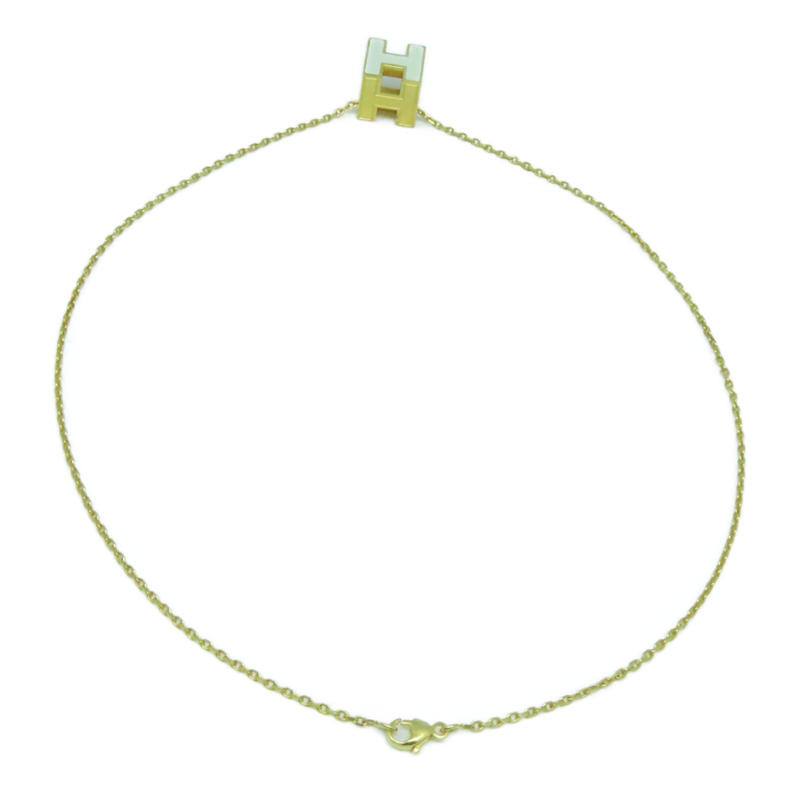 HERMES 金屬Cube d'H (H Cube)項鍊白色/金色