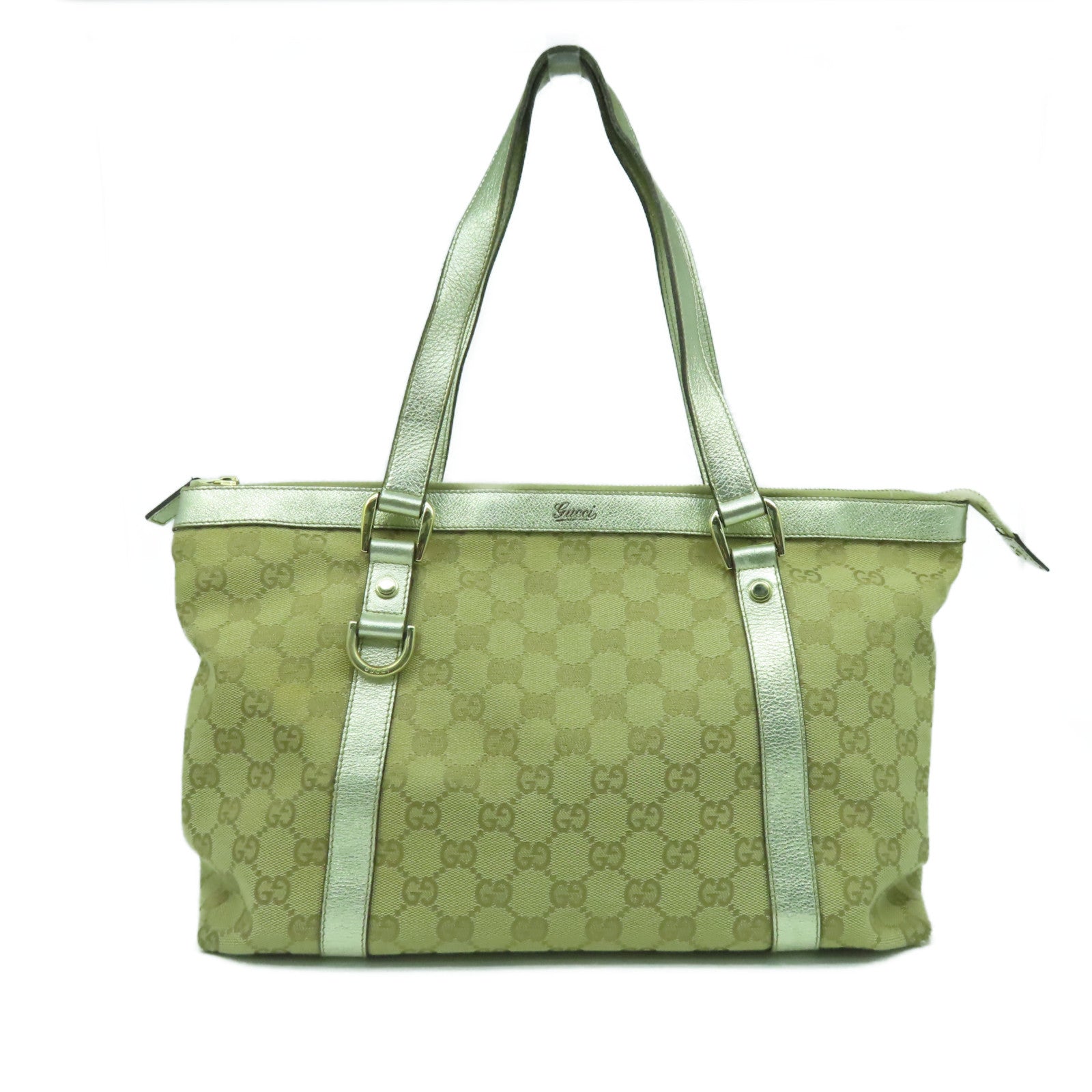 GUCCI 【激減優惠】帆布Hand Bag金扣手挽袋銀色/米色