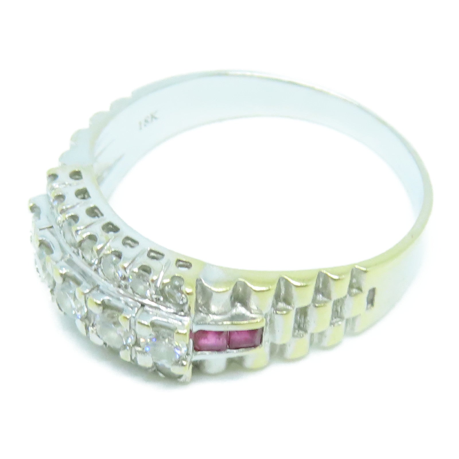 JEWELRY 18K White Gold Ring 0.63ct Diamond/0.20ct Ruby Ring US#9.5