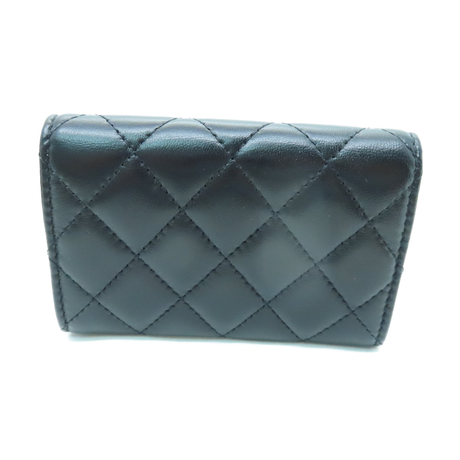 CHANEL 菱格羊皮皮革Card Case金扣卡片套黑色