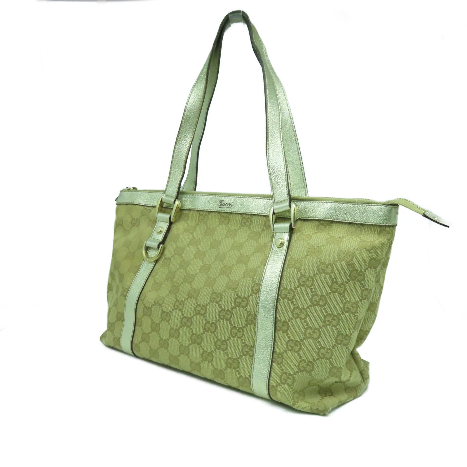 GUCCI 【激減優惠】帆布Hand Bag金扣手挽袋銀色/米色