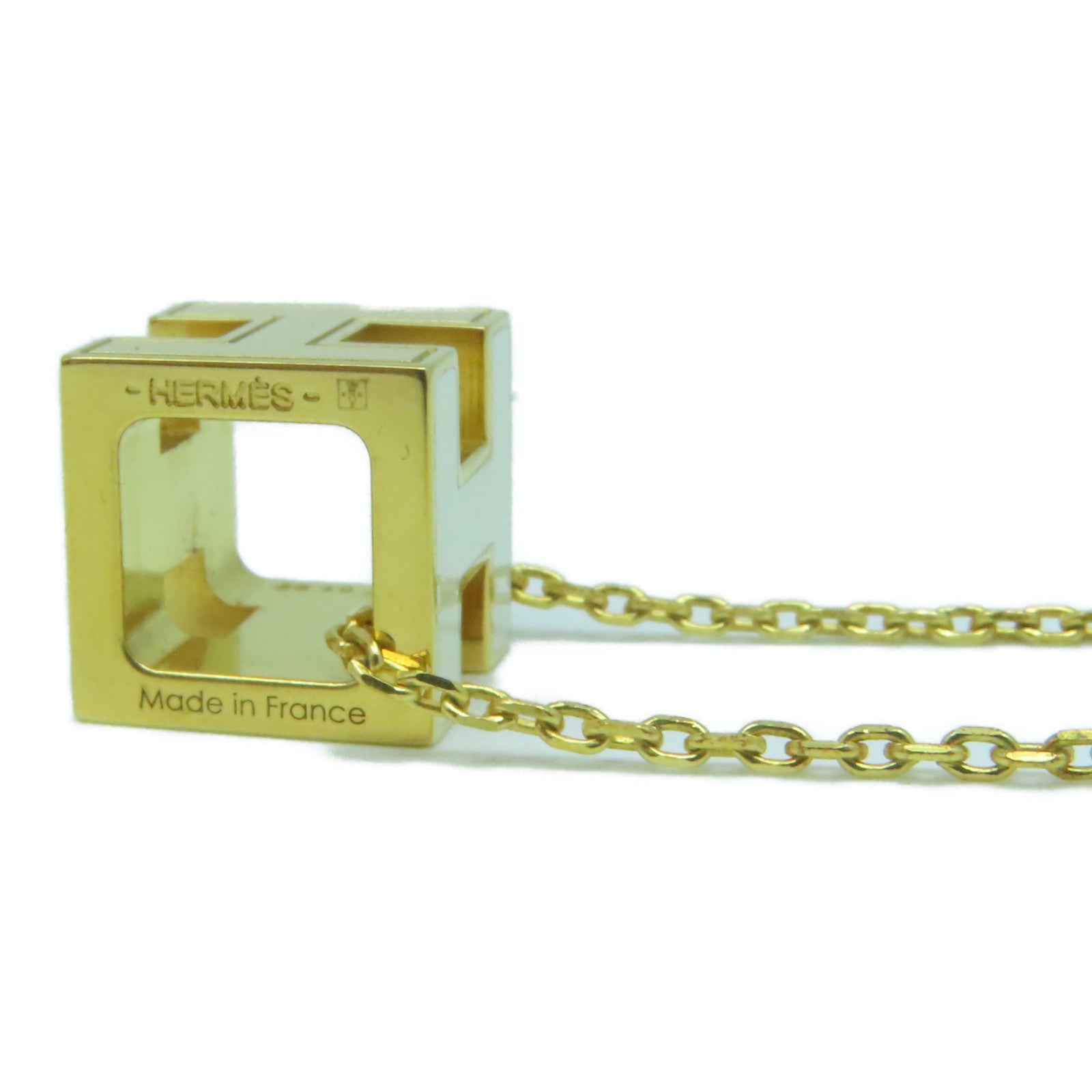 HERMES 金屬Cube d'H (H Cube)項鍊白色/金色
