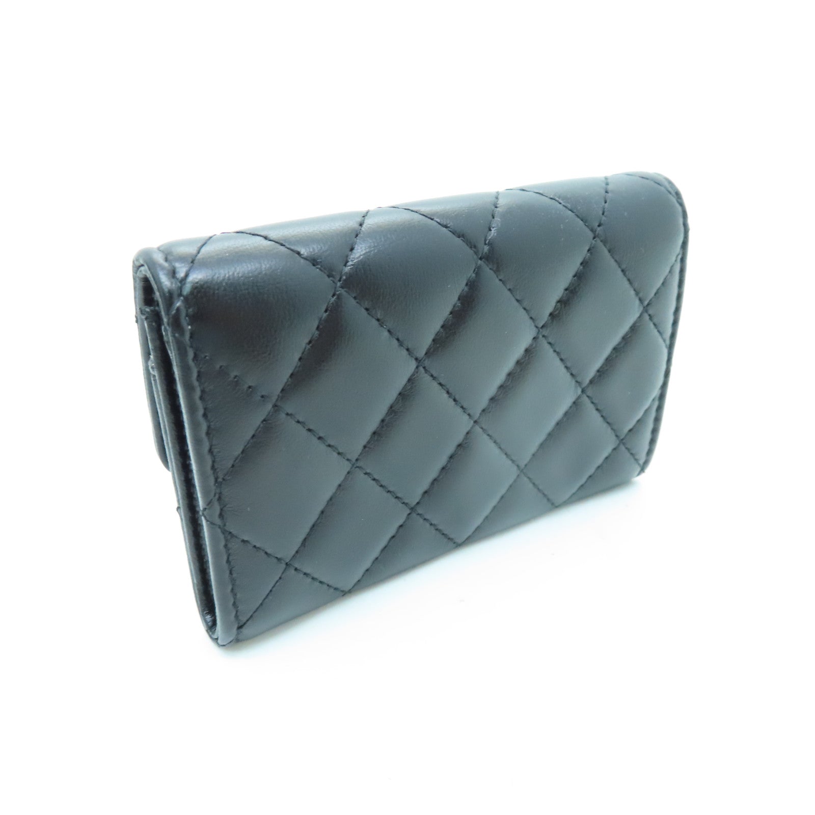 CHANEL 菱格羊皮皮革Card Case金扣卡片套黑色
