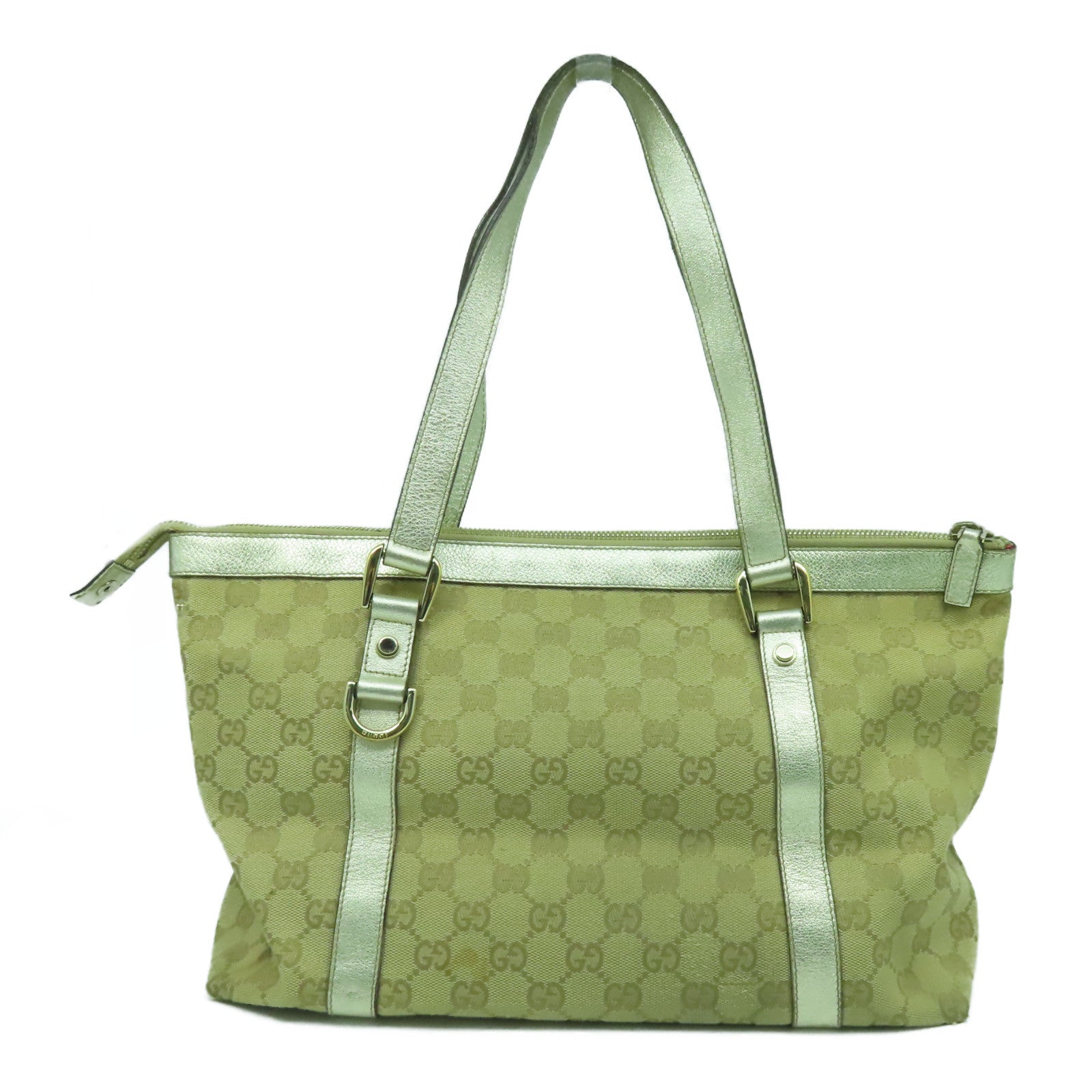 GUCCI 【激減優惠】帆布Hand Bag金扣手挽袋銀色/米色