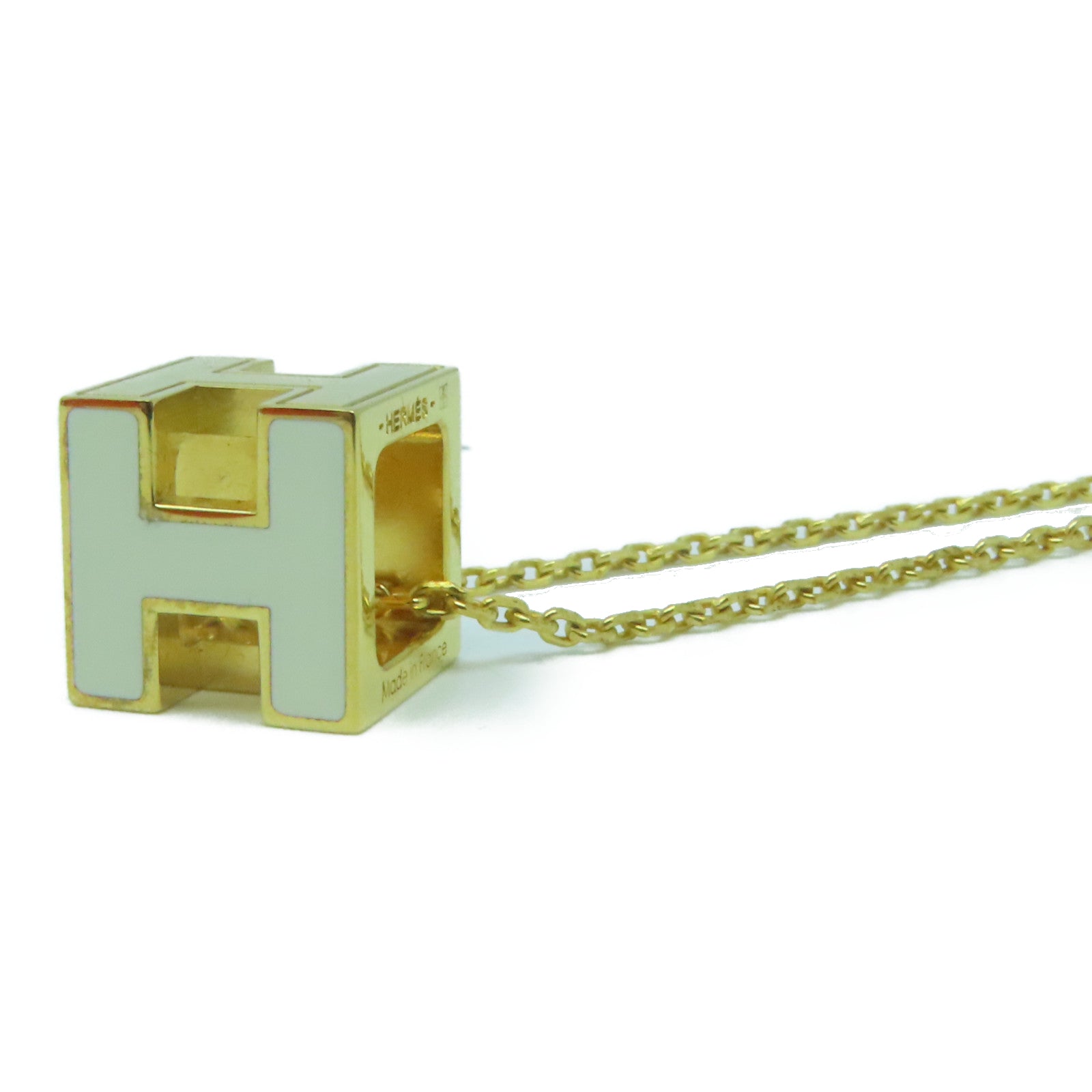 HERMES 金屬Cube d'H (H Cube)項鍊白色/金色