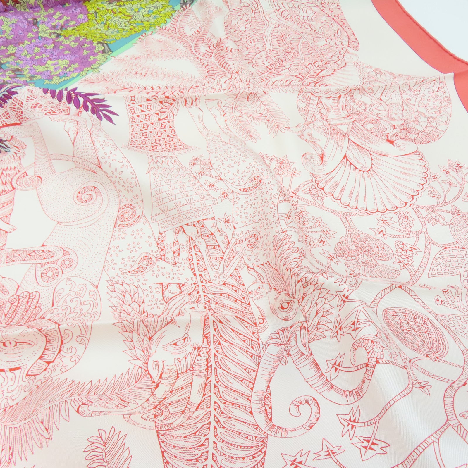 HERMES 絲質Scarf絲巾綠色/橙色/彩色