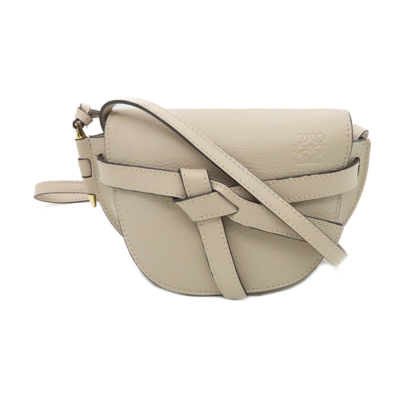 LOEWE 牛皮皮革Mini Gate金扣肩背袋米色