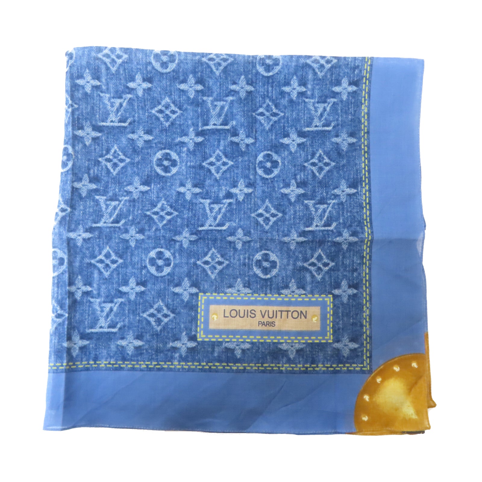 LOUIS VUITTON 棉質Monogram Denim Pattern Scarf絲巾藍色