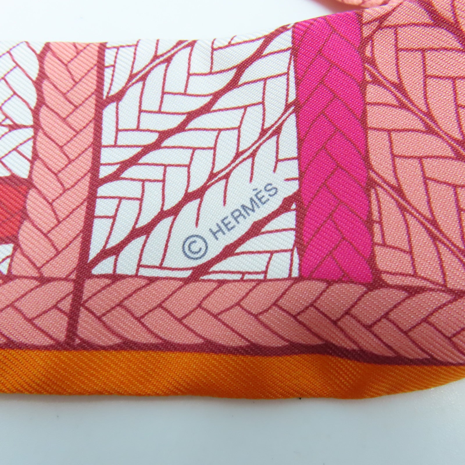 HERMES 【激減優惠】絲質Twilly絲巾橙色/紅色/白色