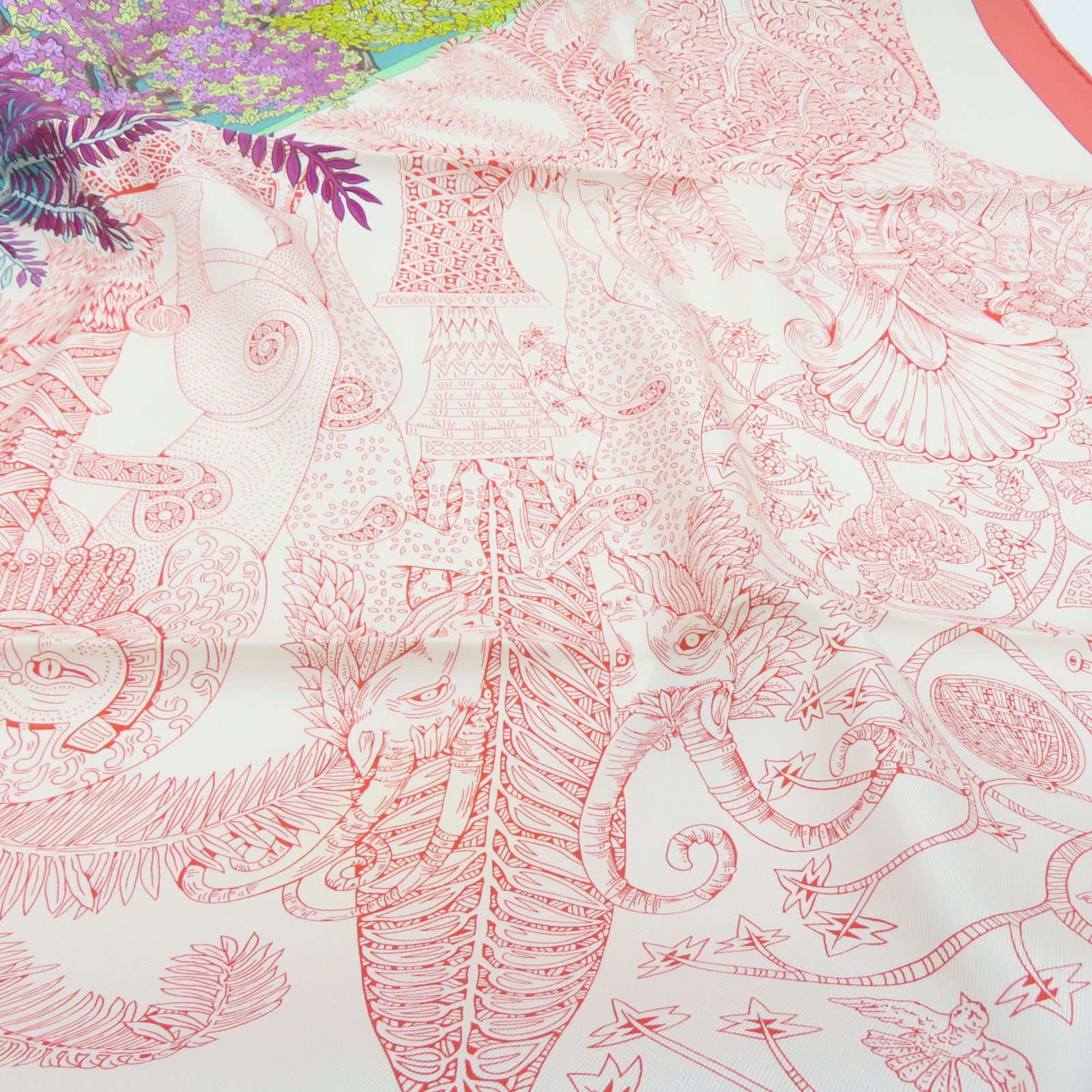 HERMES 絲質Scarf絲巾綠色/橙色/彩色