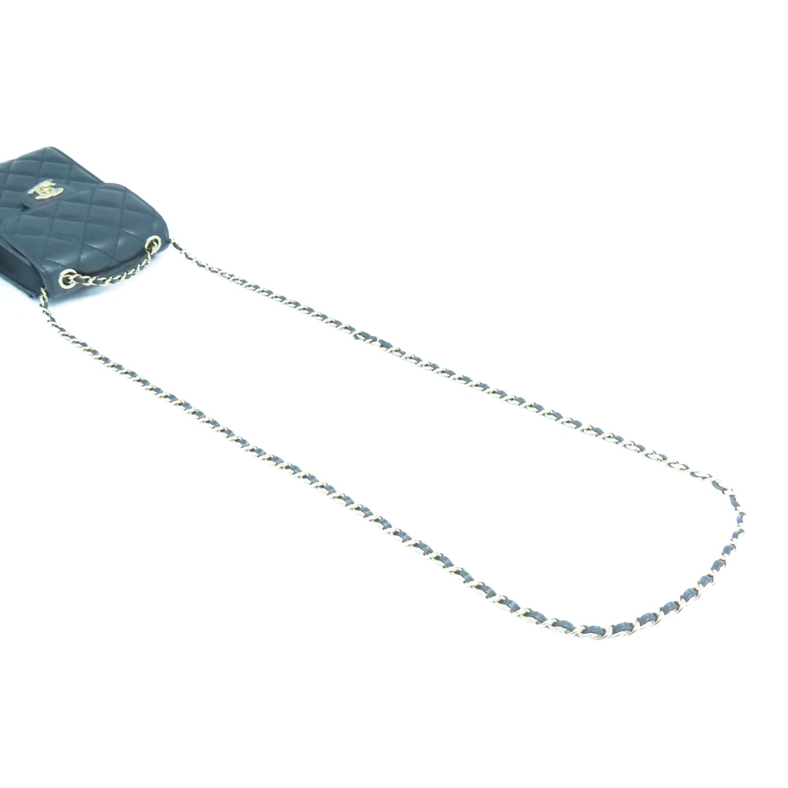 CHANEL 菱格Caviar皮革Shoulder Bag金扣鏈帶肩背袋黑色