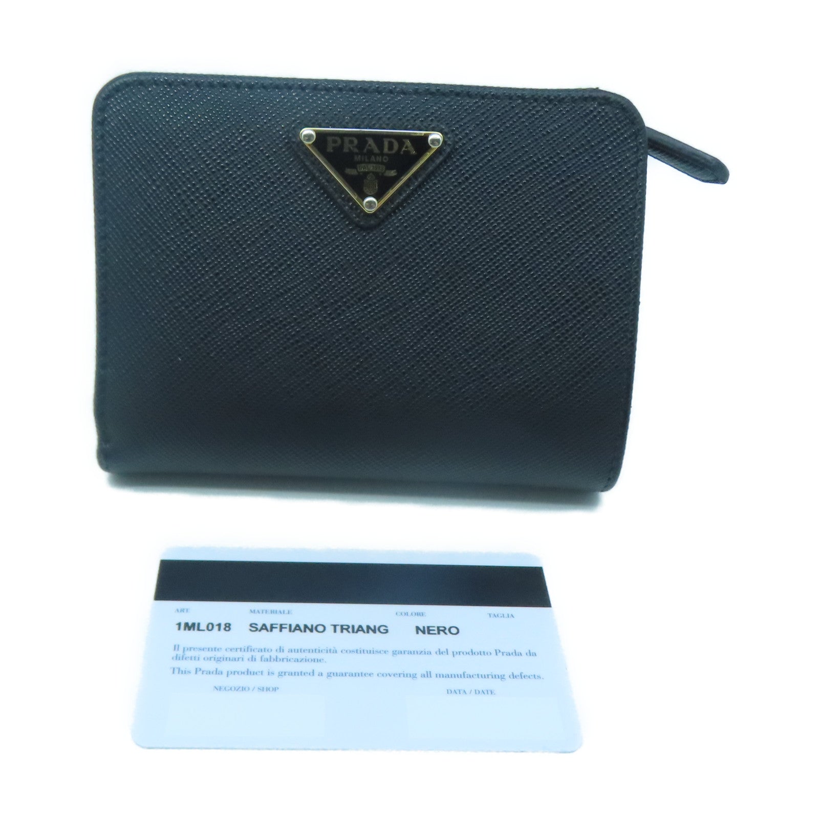 PRADA Saffiano皮革Wallet金扣錢包黑色