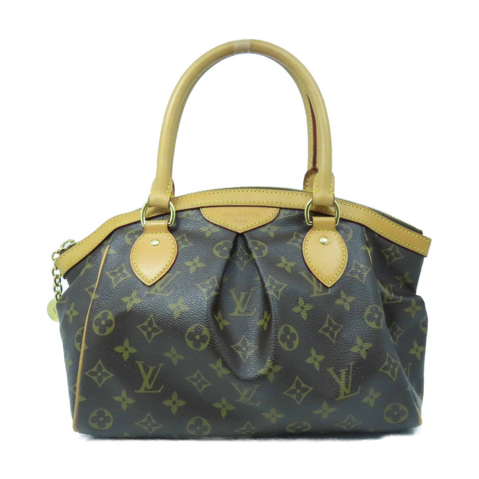 LOUIS VUITTON Monogram Tivoli PM Gold Buckle Handle Bag Brown