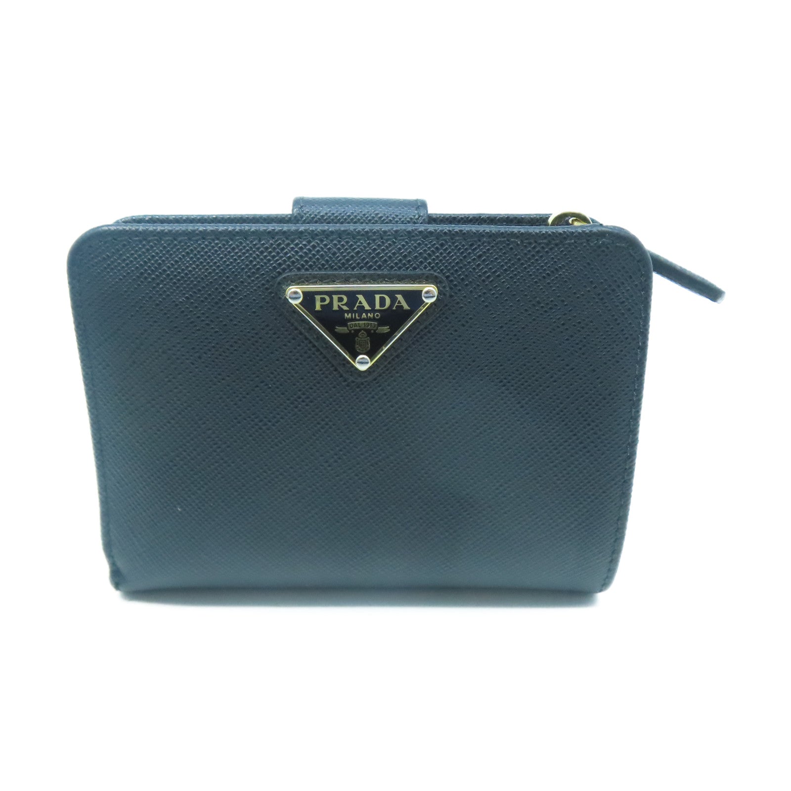 PRADA Saffiano皮革Wallet金扣錢包黑色