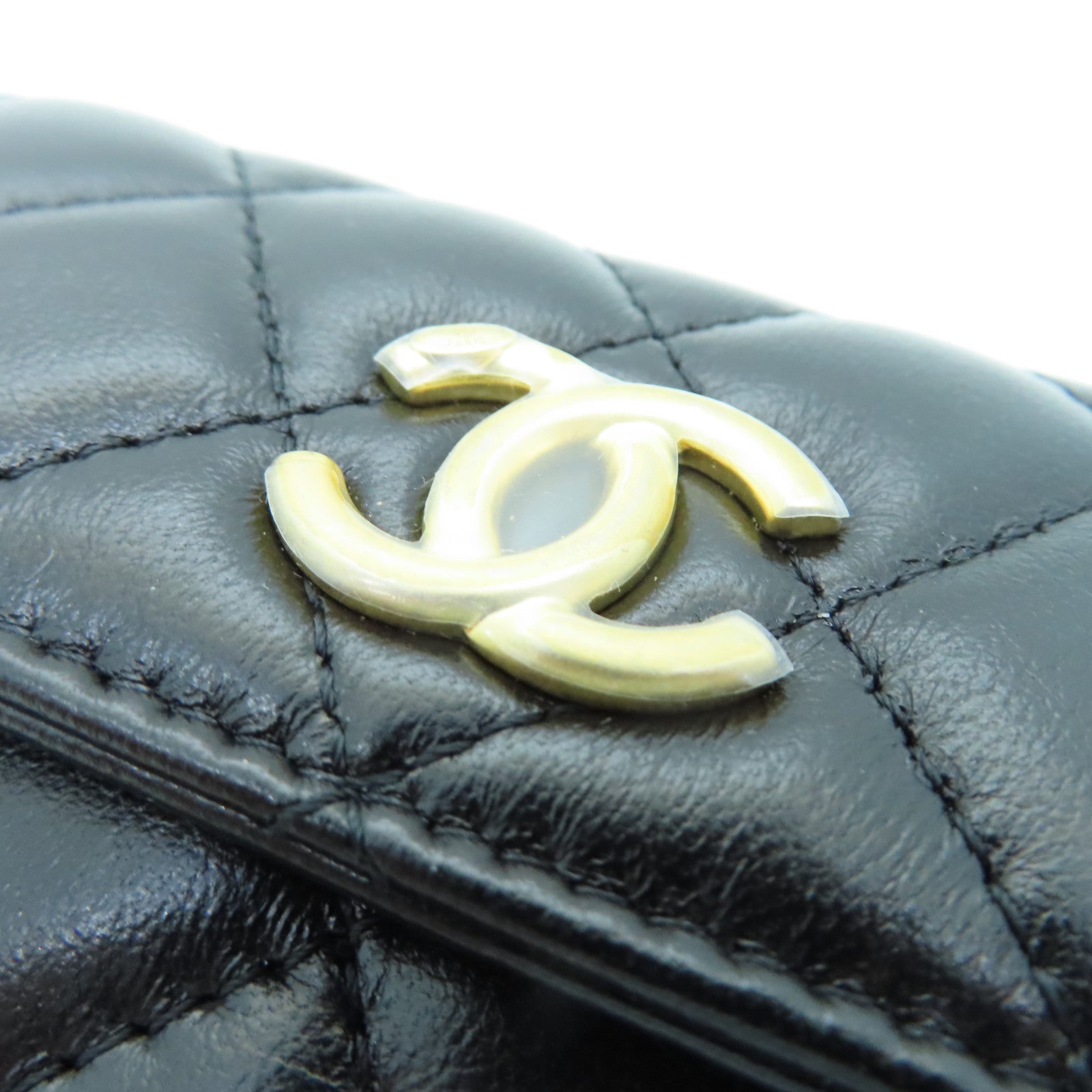 CHANEL 菱格羊皮皮革Card Case金扣卡片套黑色