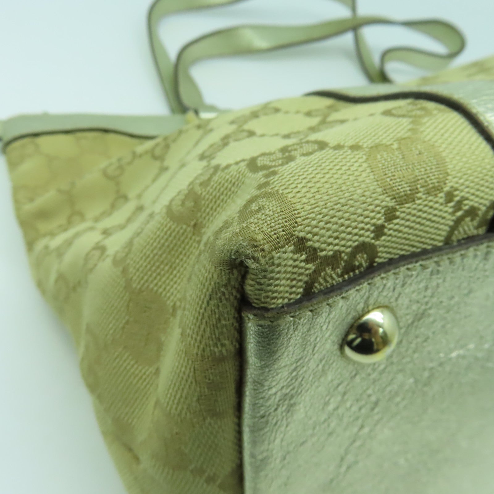GUCCI 【激減優惠】帆布Hand Bag金扣手挽袋銀色/米色