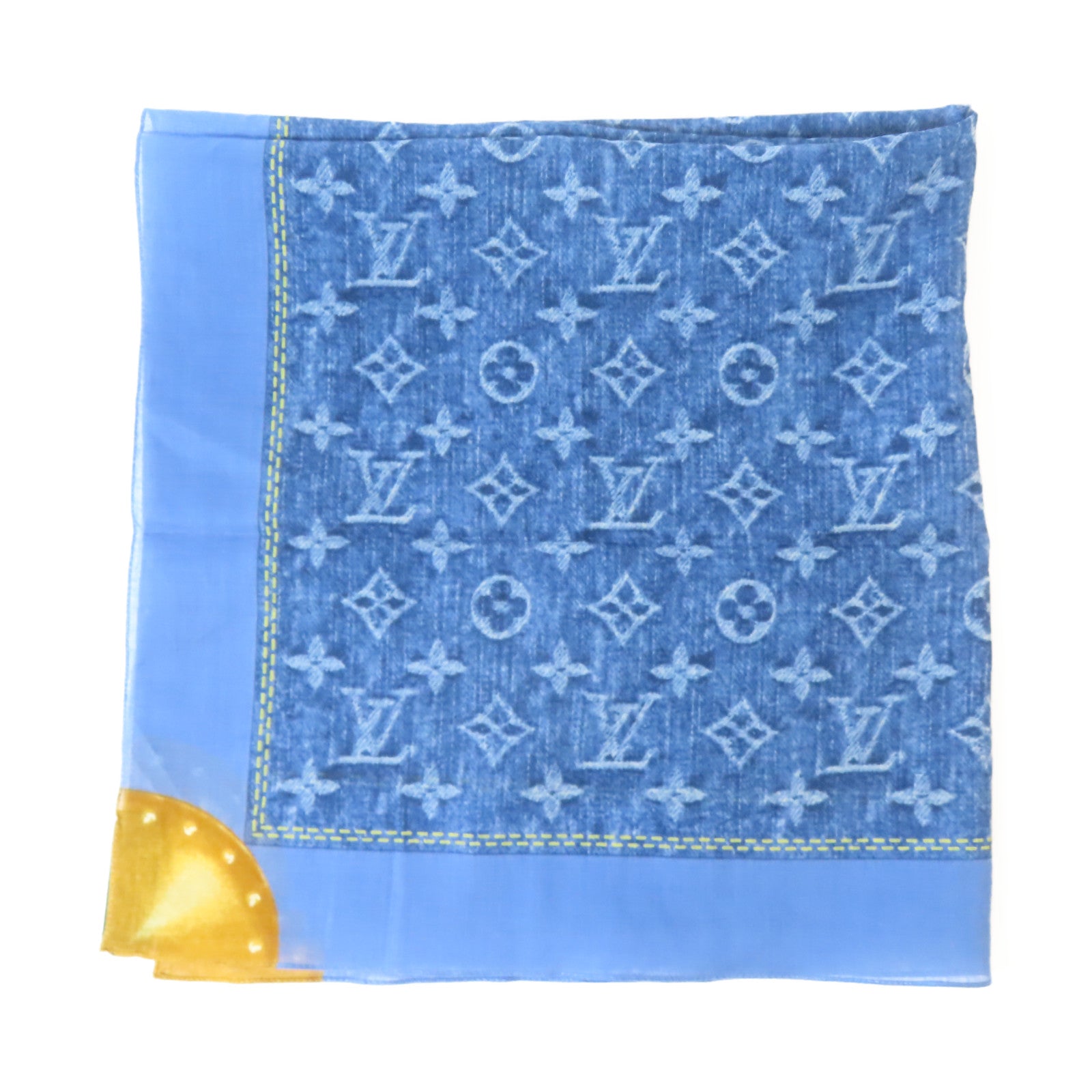 LOUIS VUITTON 棉質Monogram Denim Pattern Scarf絲巾藍色