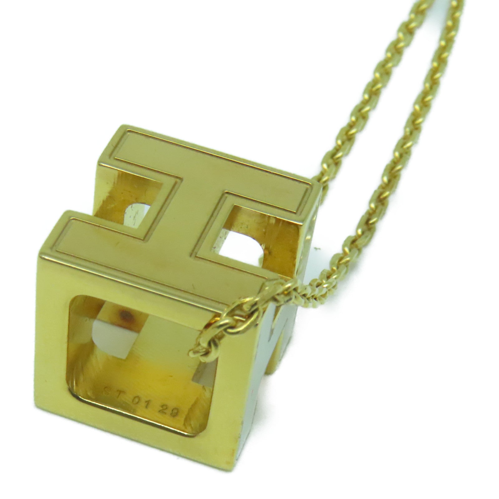 HERMES 金屬Cube d'H (H Cube)項鍊白色/金色