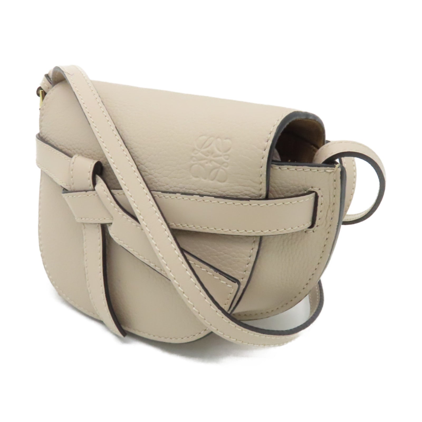 LOEWE 牛皮皮革Mini Gate金扣肩背袋米色
