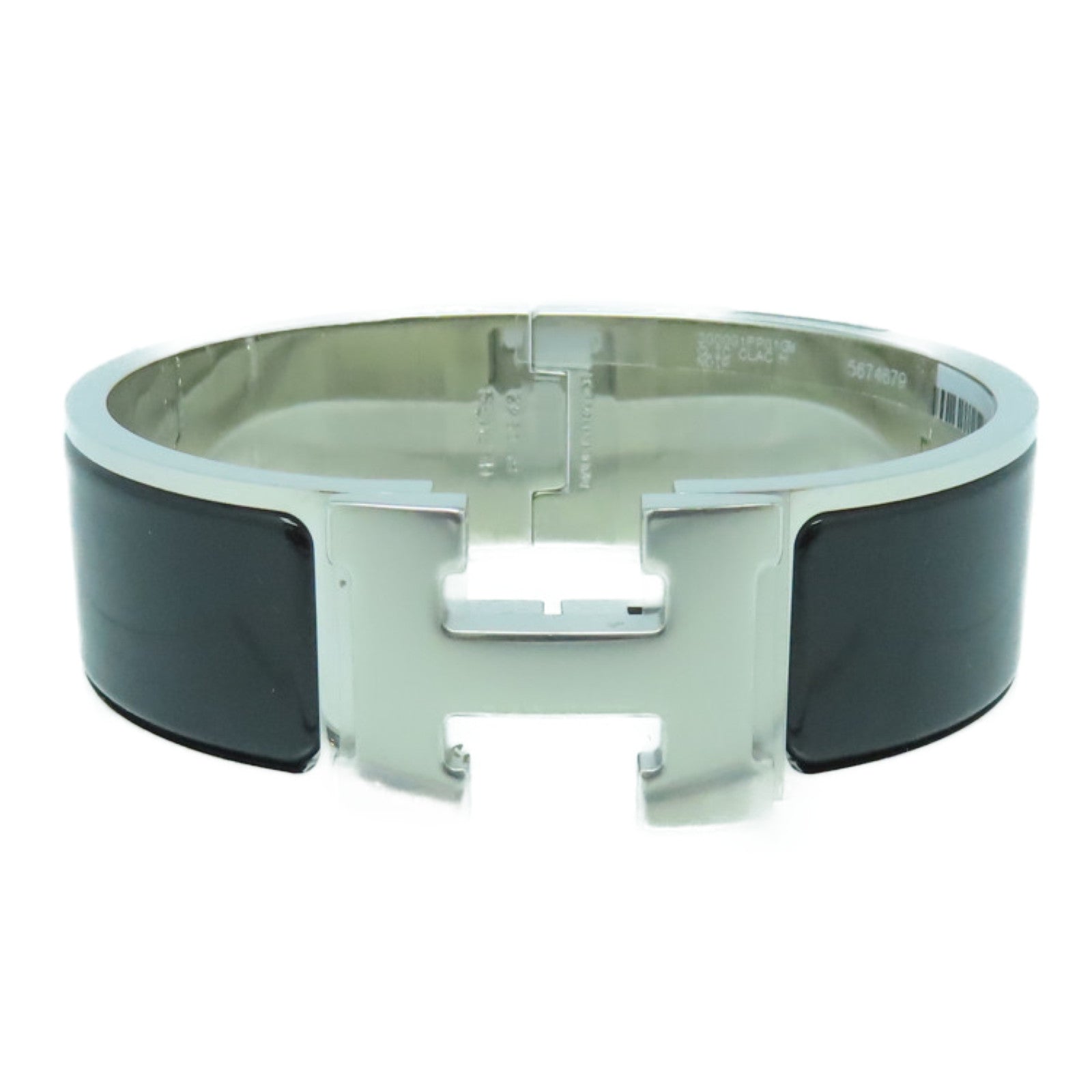 HERMES 珐琅/金属Clic-Clac H Wide Bracelet手镯黑色/银色