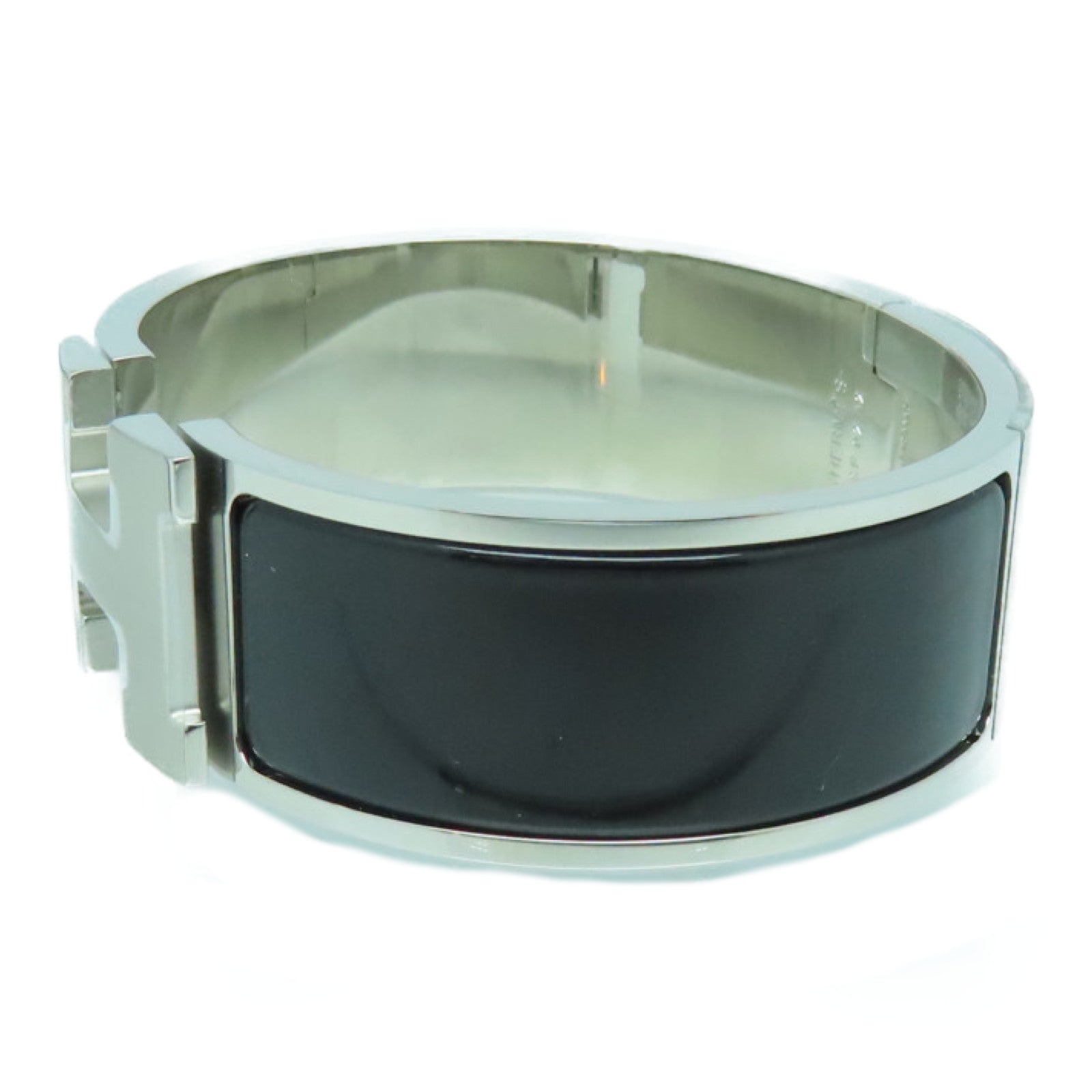 HERMES 珐琅/金属Clic-Clac H Wide Bracelet手镯黑色/银色