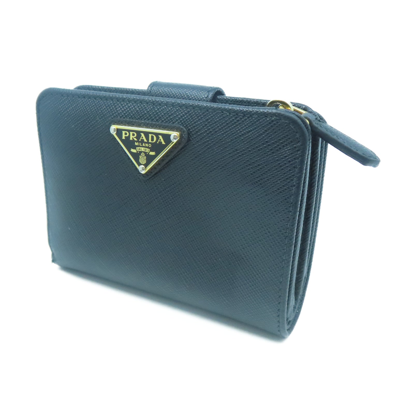 PRADA Saffiano皮革Wallet金扣錢包黑色