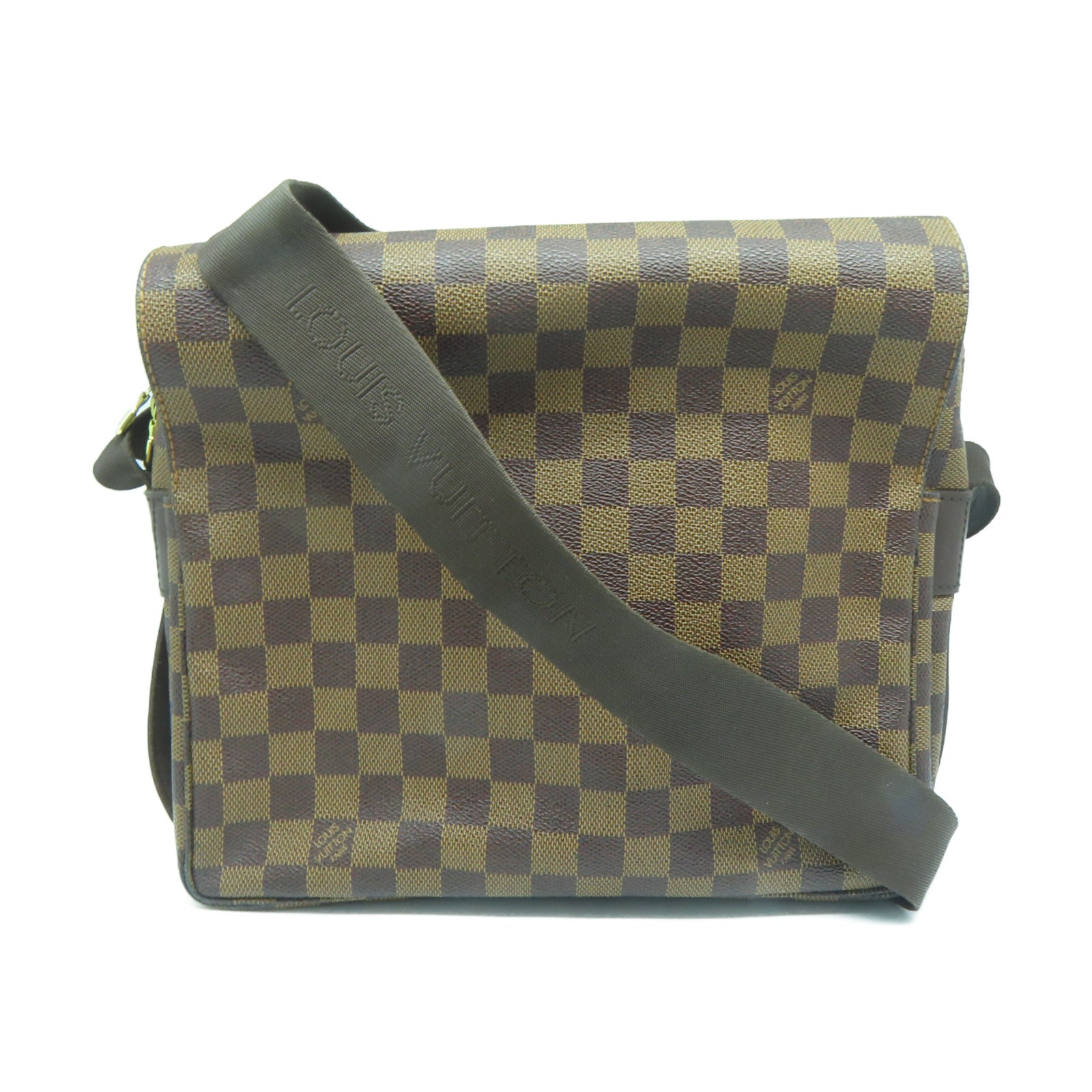 LOUIS VUITTON Damier Naviglio Gold Buckle Shoulder Bag Brown