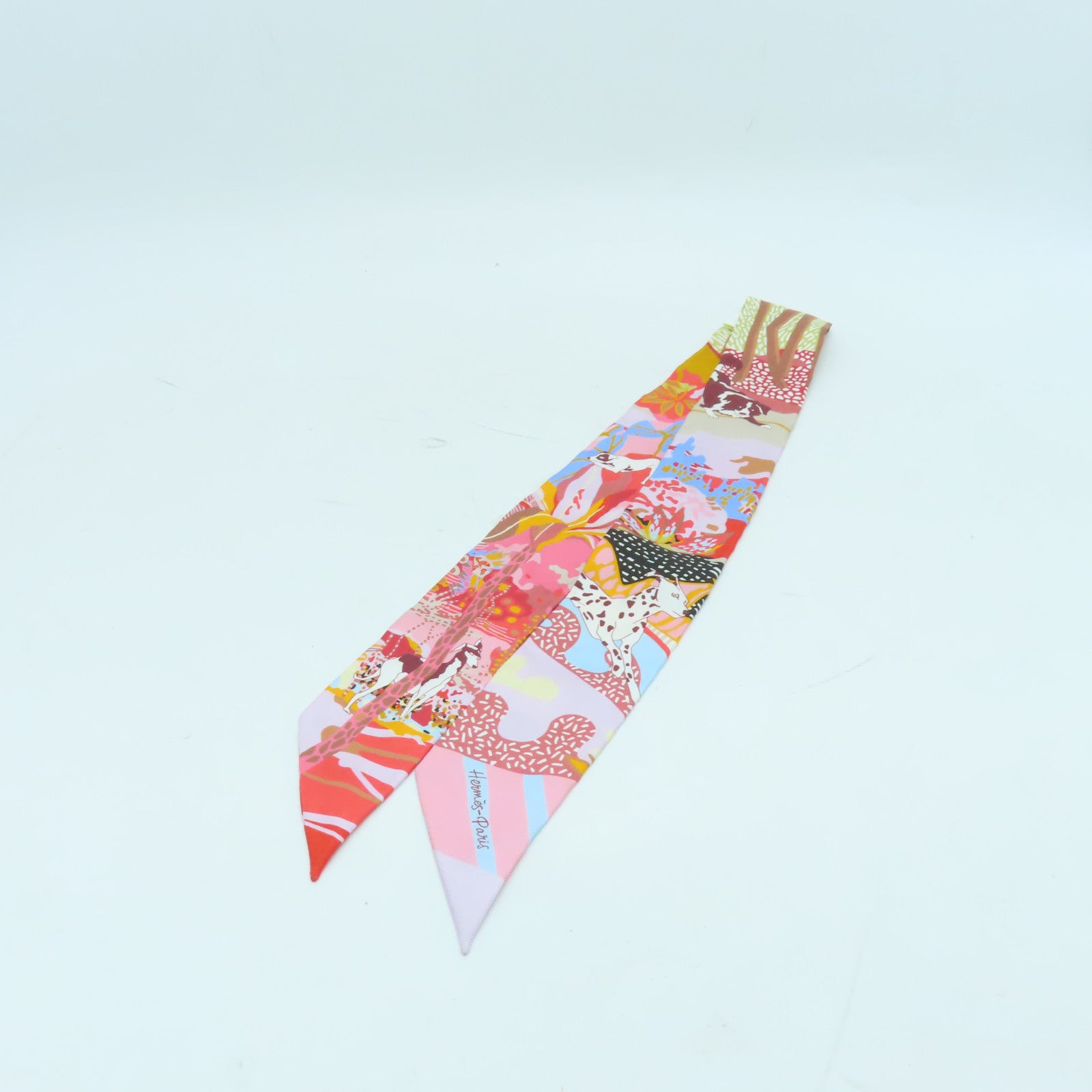 HERMES 絲質Twilly絲巾紅色/粉紅色/彩色
