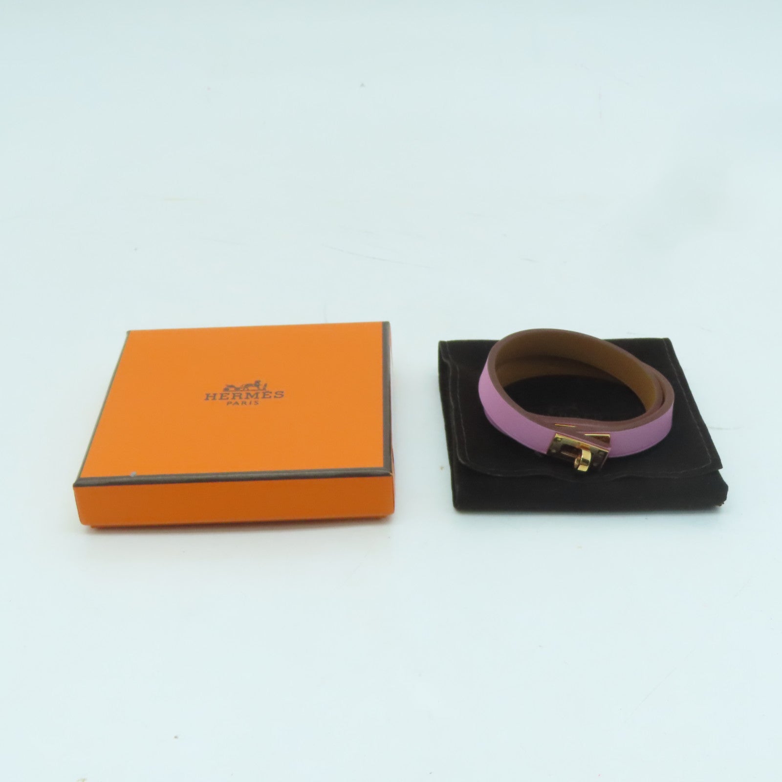HERMES Swift皮革Kelly Bracelet金扣手鐲粉紅色