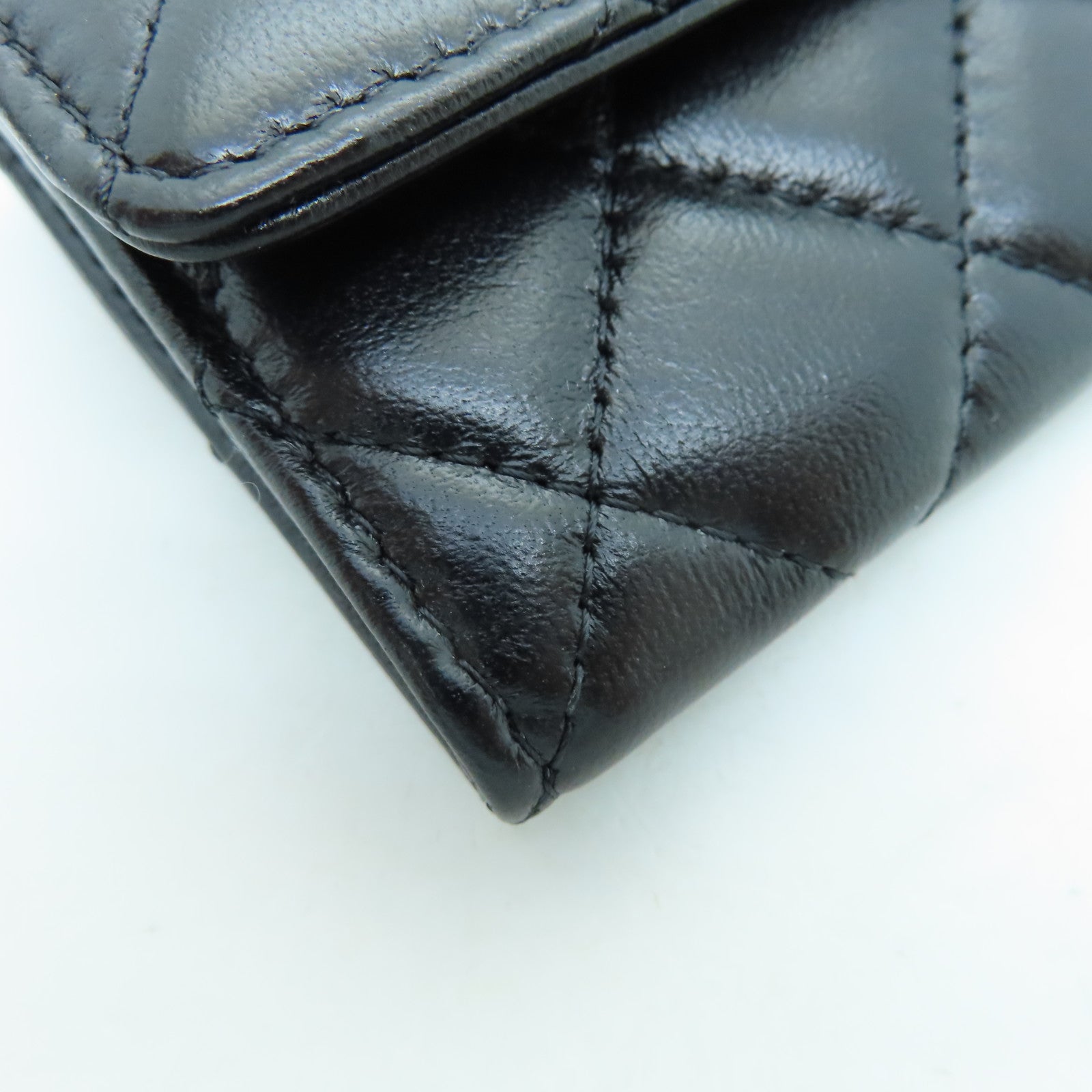 CHANEL 菱格羊皮皮革Card Case金扣卡片套黑色