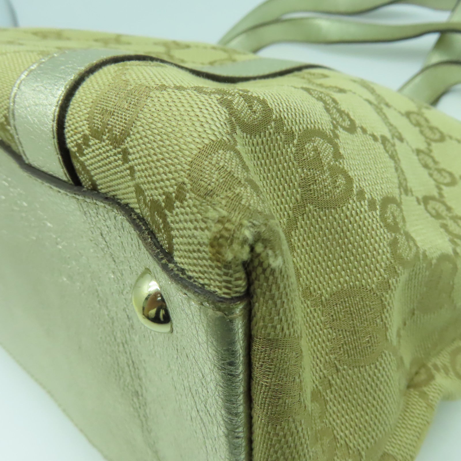 GUCCI 【激減優惠】帆布Hand Bag金扣手挽袋銀色/米色