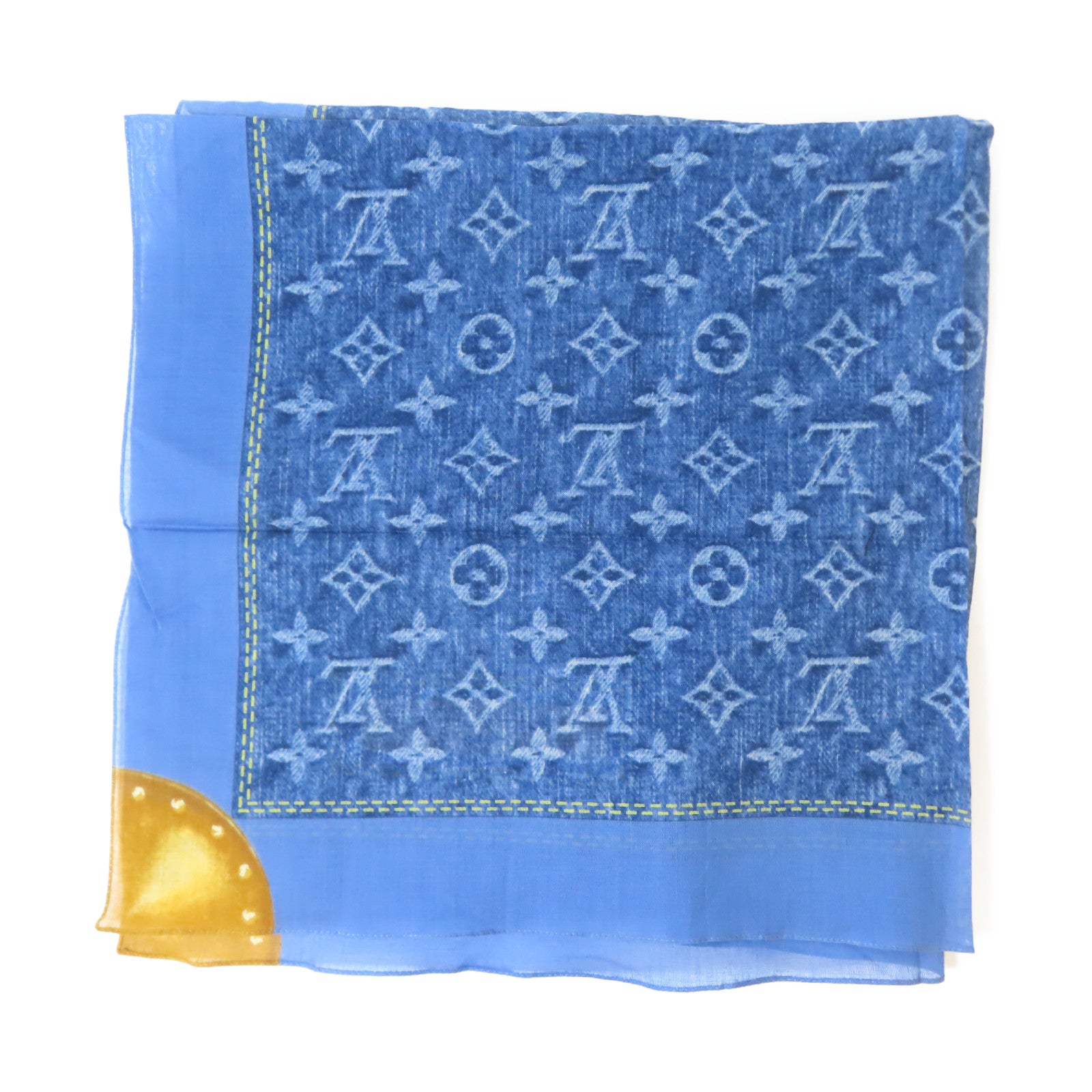 LOUIS VUITTON 棉質Monogram Denim Pattern Scarf絲巾藍色