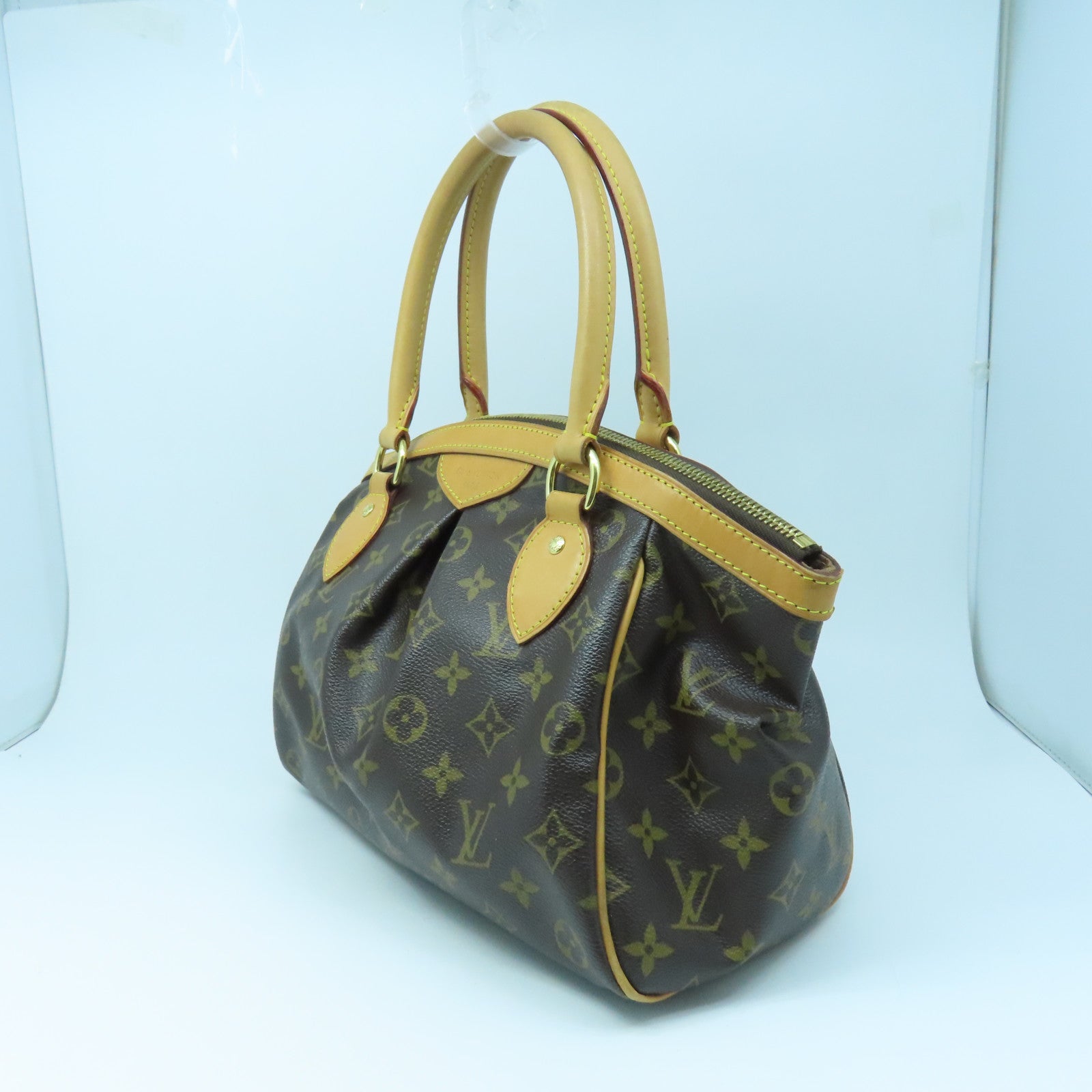 LOUIS VUITTON Monogram Tivoli PM Gold Buckle Handle Bag Brown