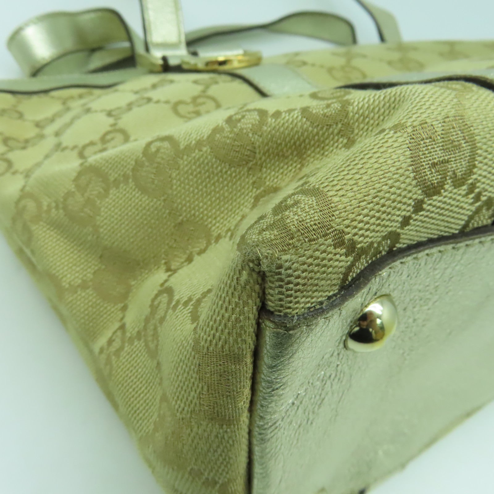 GUCCI 【激減優惠】帆布Hand Bag金扣手挽袋銀色/米色