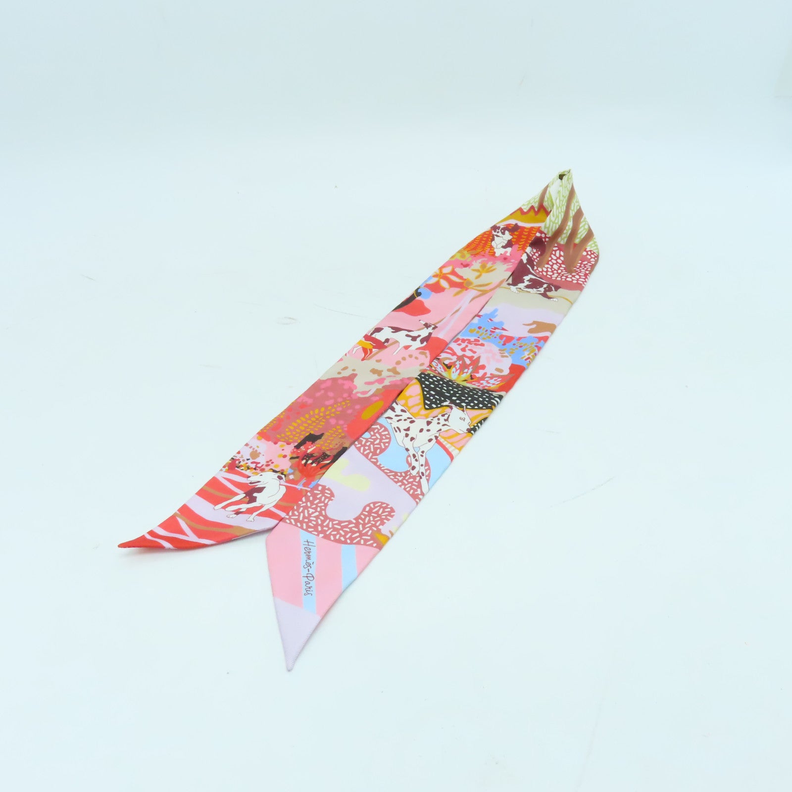 HERMES 絲質Twilly絲巾紅色/粉紅色/彩色