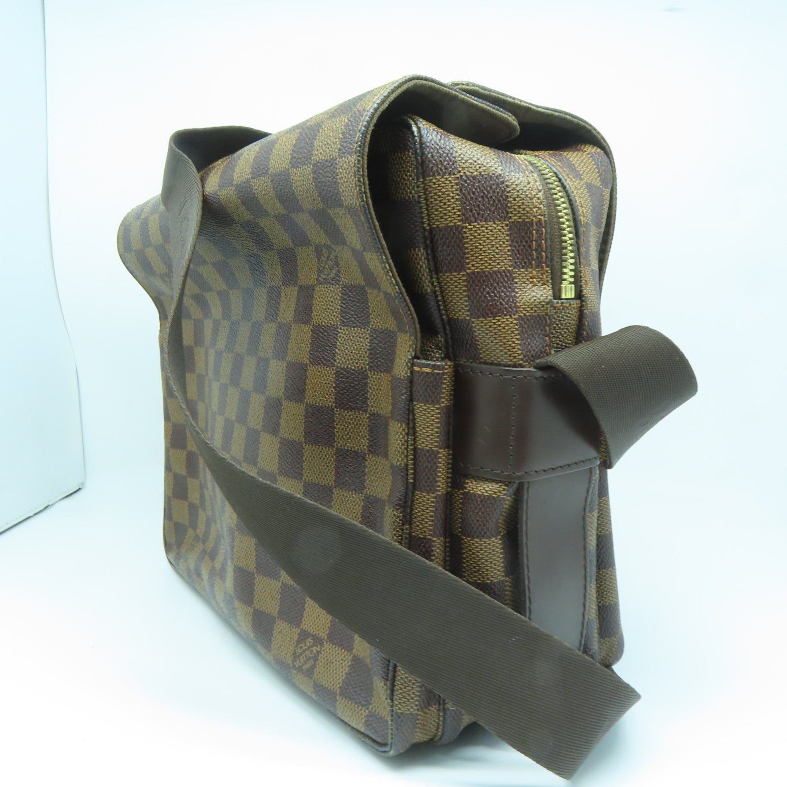 LOUIS VUITTON Damier Naviglio Gold Buckle Shoulder Bag Brown