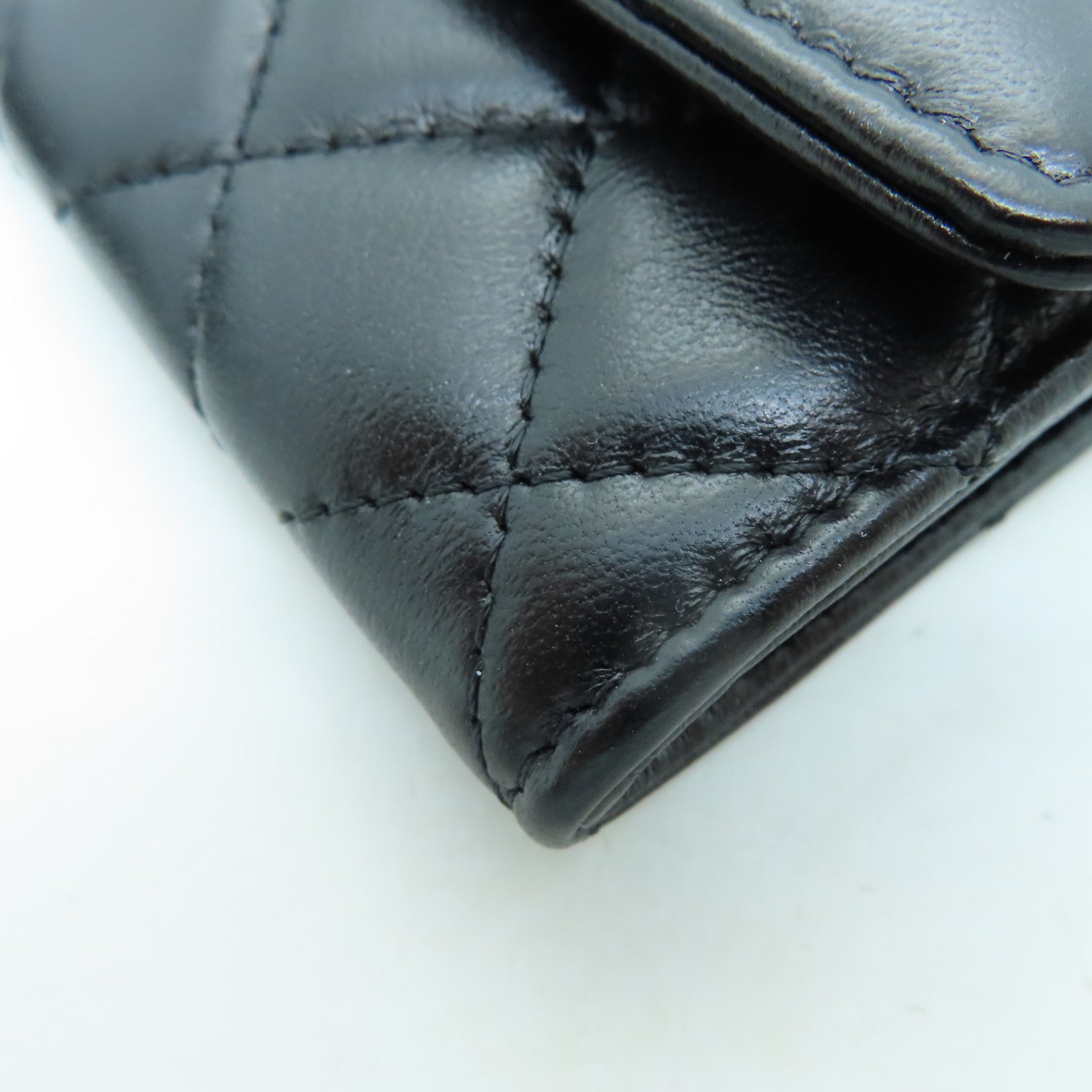 CHANEL 菱格羊皮皮革Card Case金扣卡片套黑色