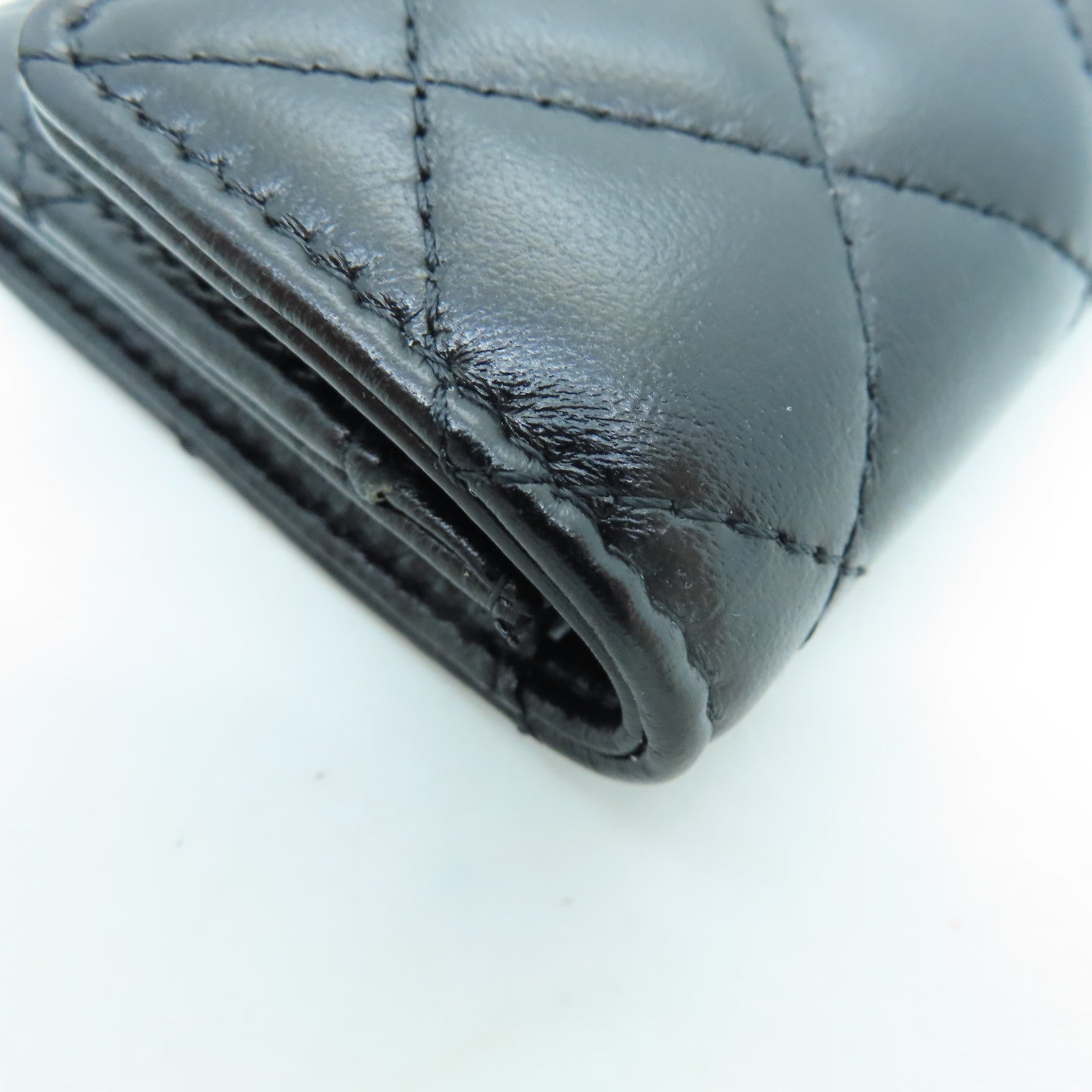 CHANEL 菱格羊皮皮革Card Case金扣卡片套黑色