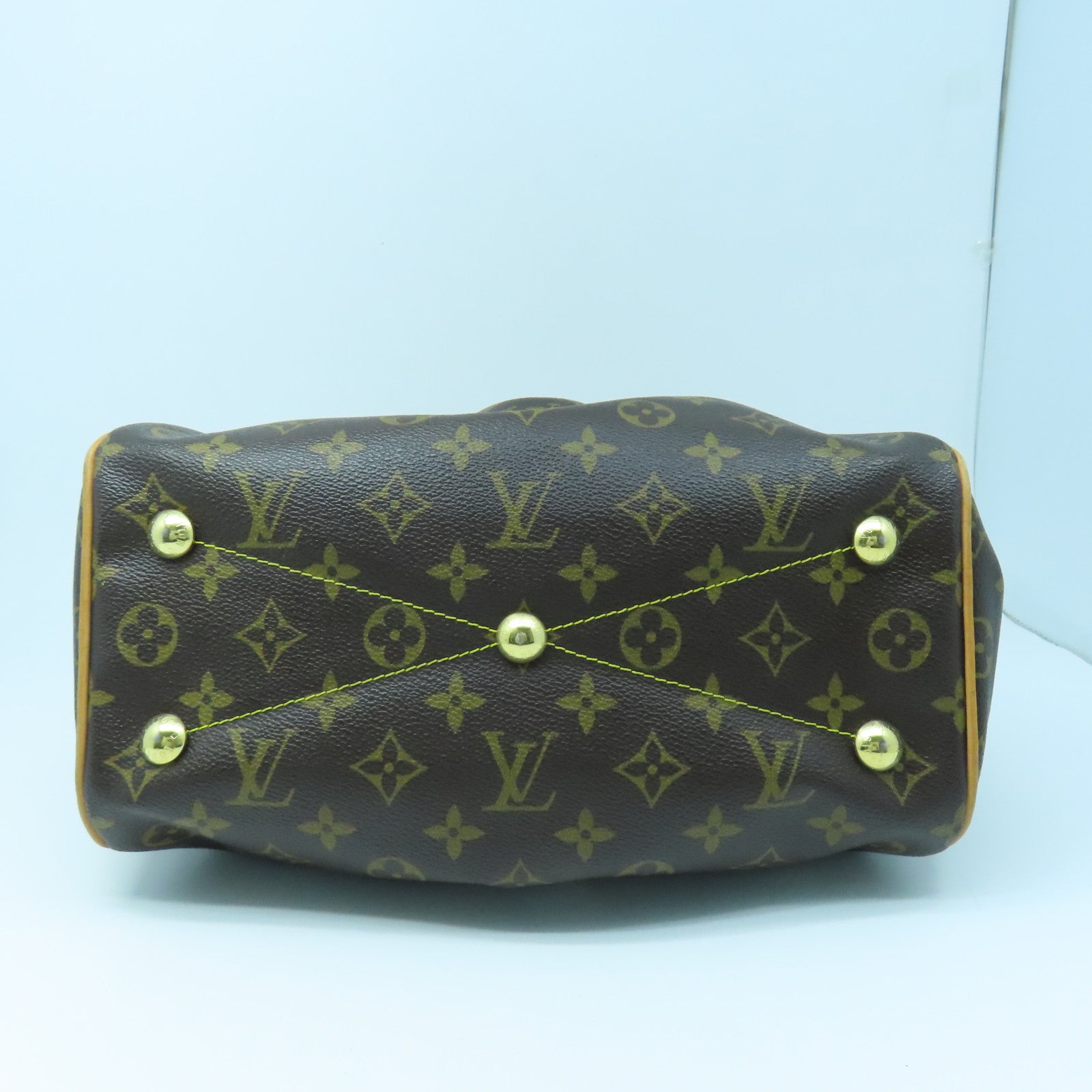 LOUIS VUITTON Monogram Tivoli PM Gold Buckle Handle Bag Brown
