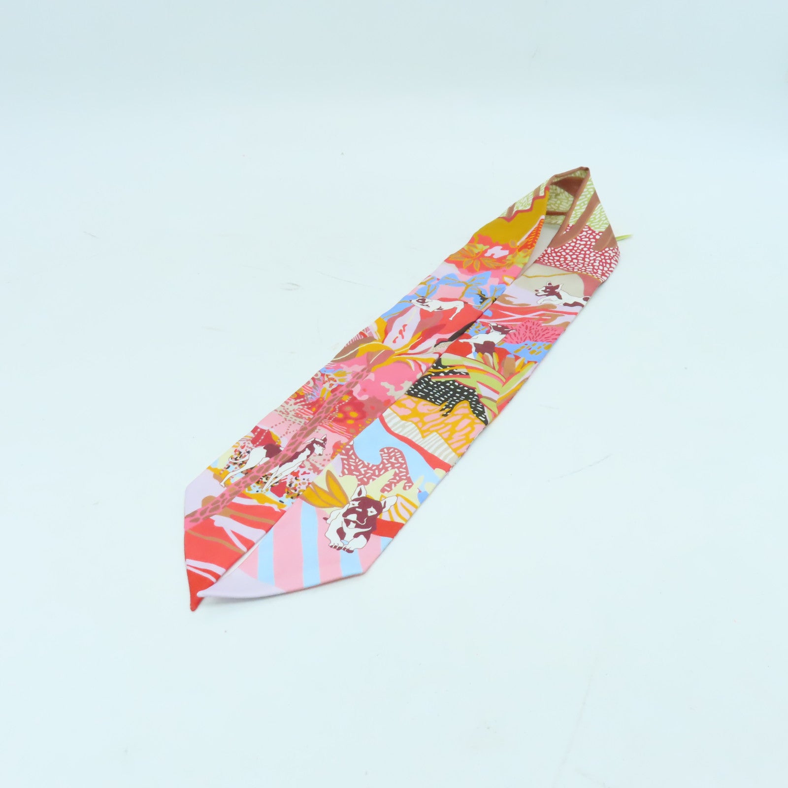 HERMES 絲質Twilly絲巾紅色/粉紅色/彩色