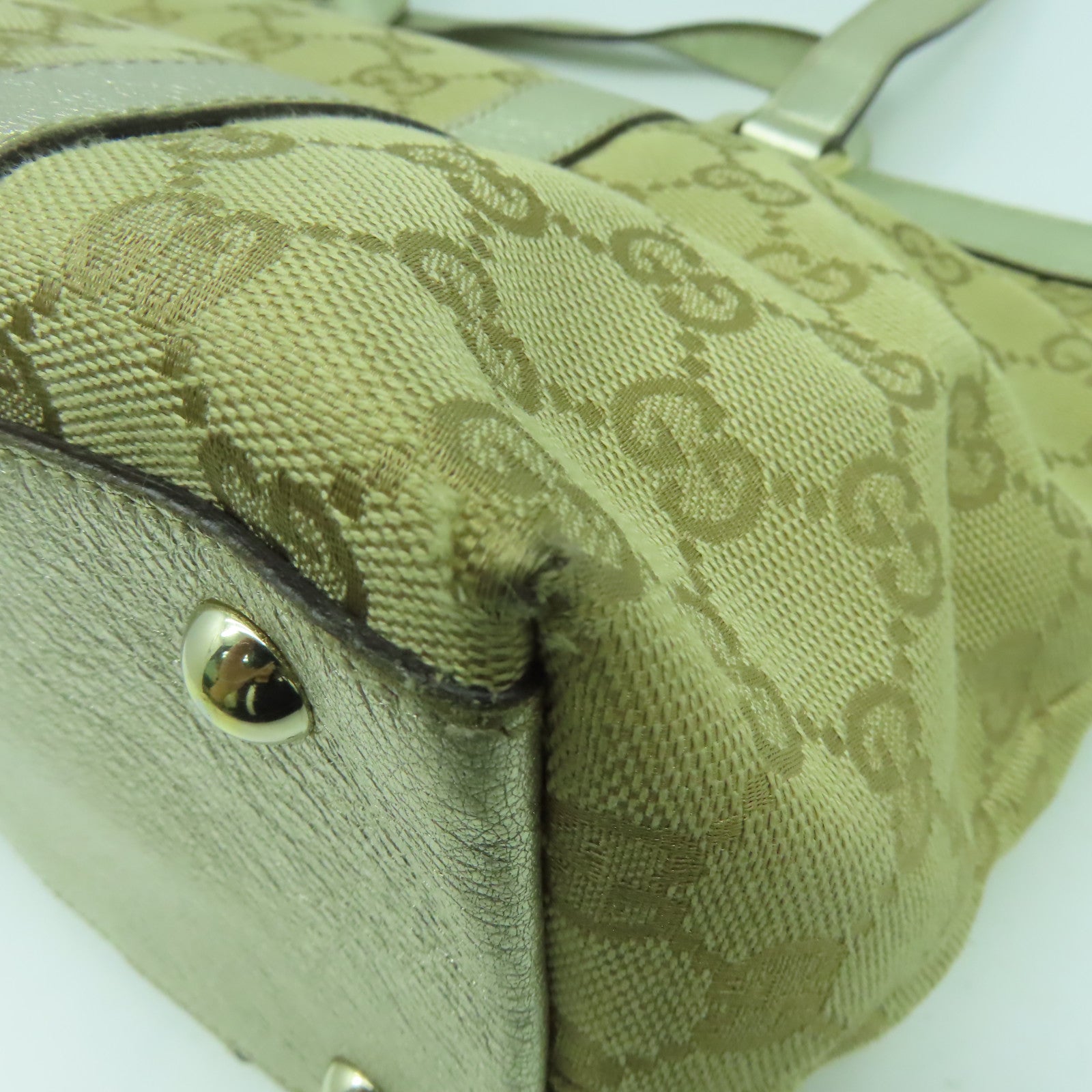 GUCCI 【激減優惠】帆布Hand Bag金扣手挽袋銀色/米色