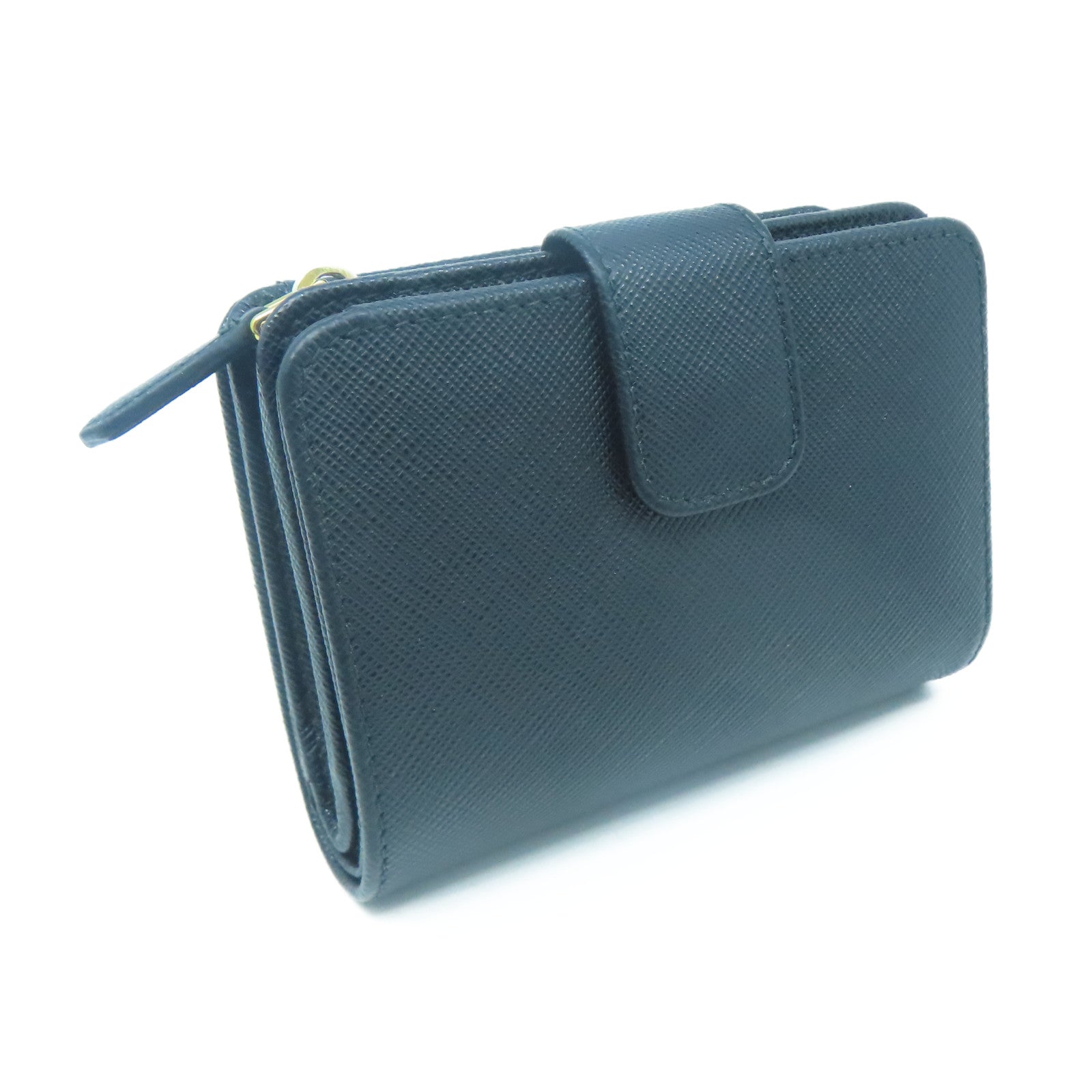 PRADA Saffiano皮革Wallet金扣錢包黑色