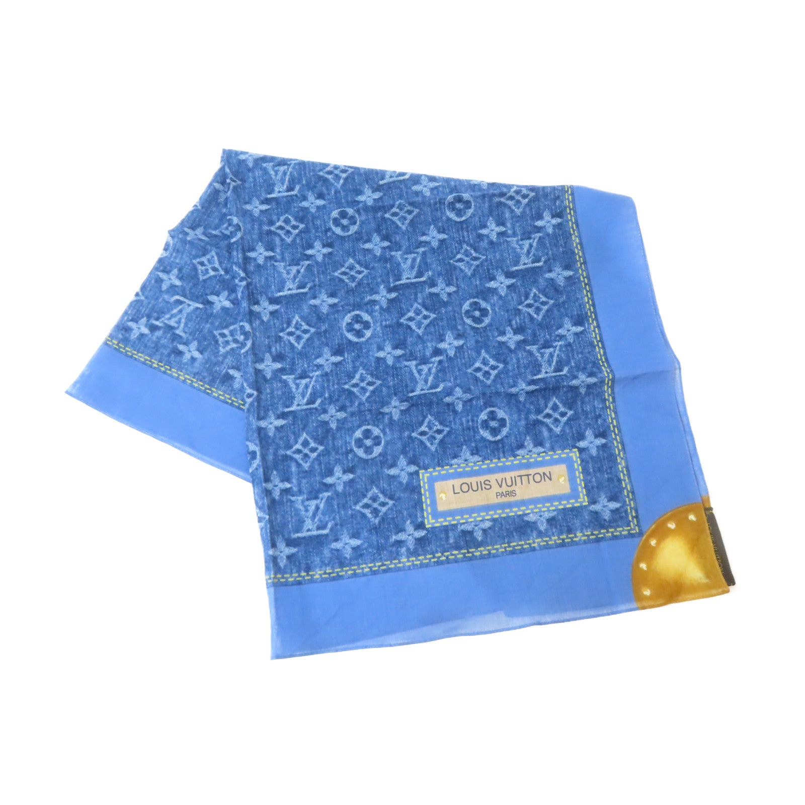 LOUIS VUITTON 棉質Monogram Denim Pattern Scarf絲巾藍色